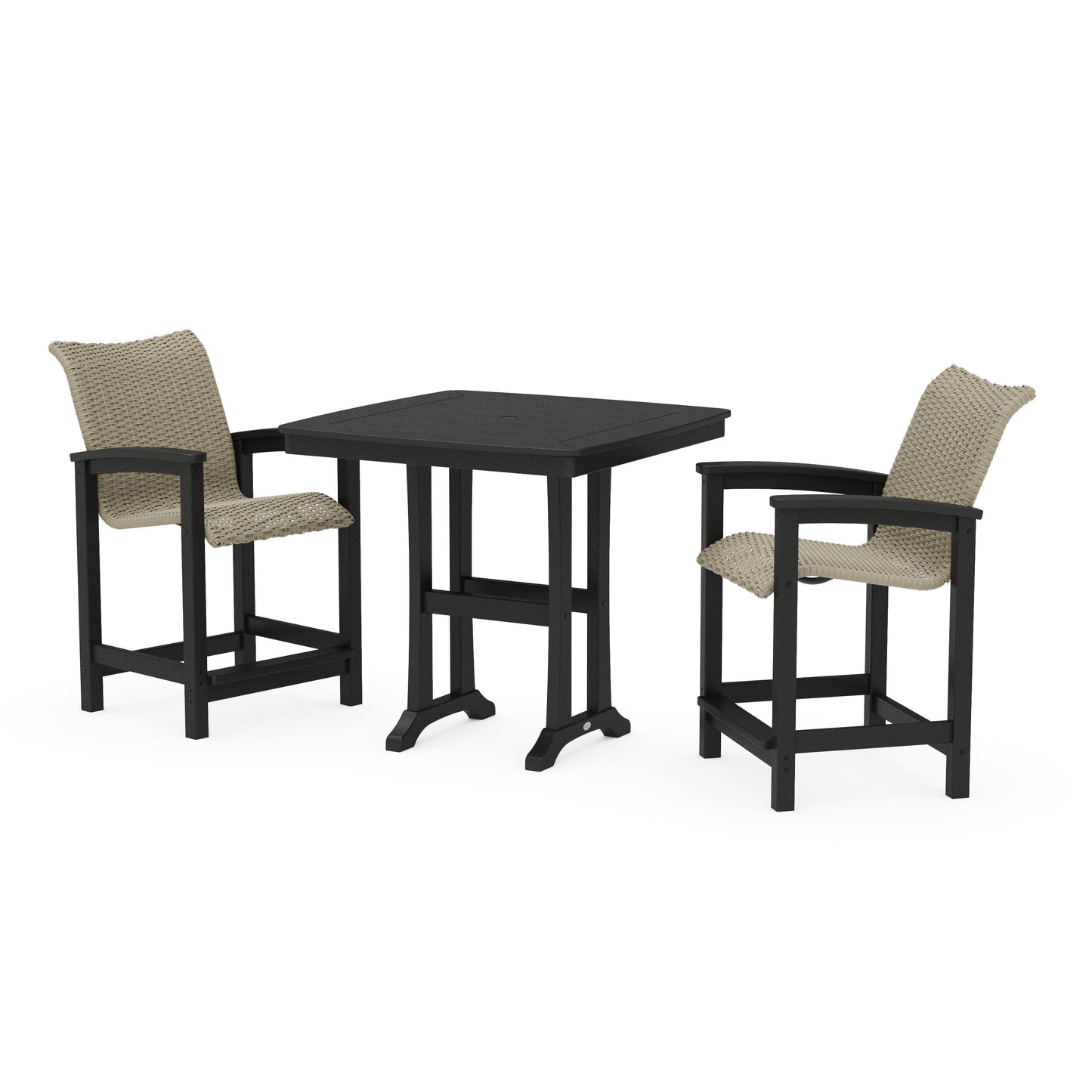 POLYWOOD Coastal Woven 3-Piece Counter Set with Trestle Legs — Black / Dune Grass