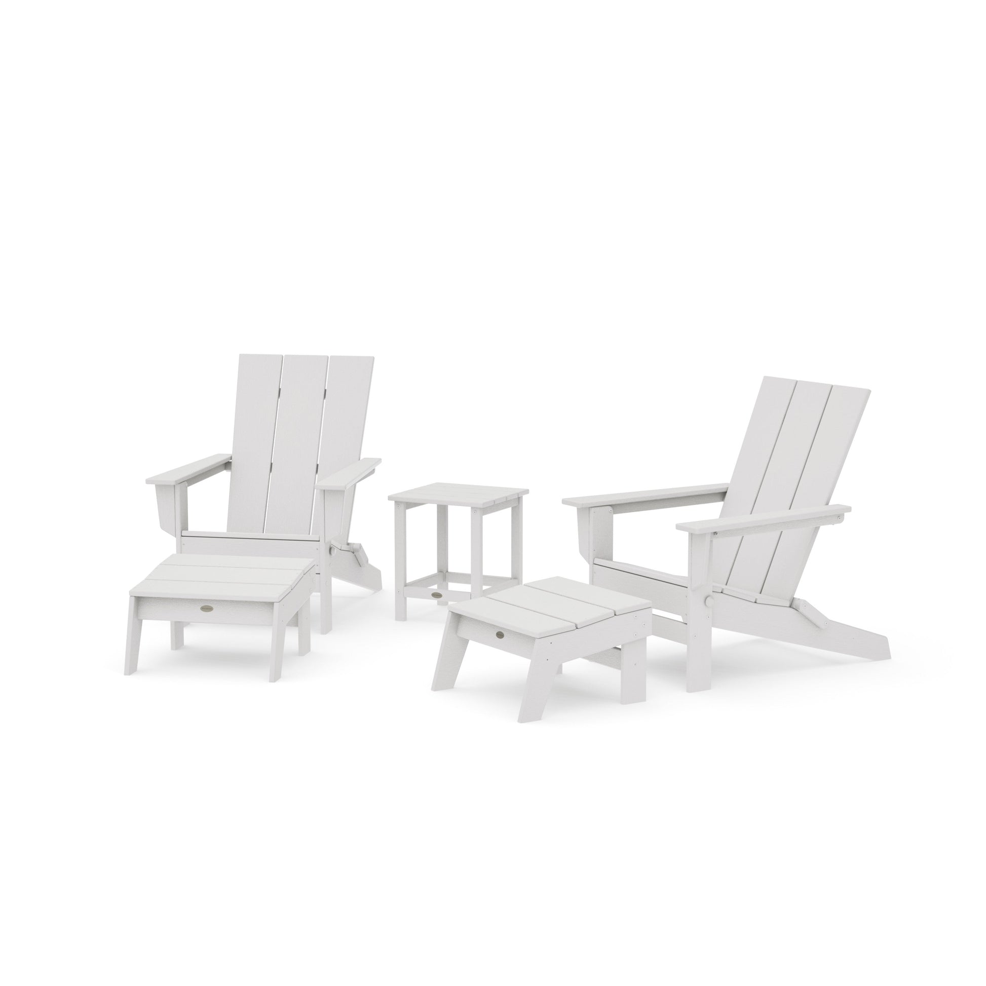 POLYWOOD 5-Piece Modern Studio Folding Adirondack Set with Ottomans and Side Table — Vintage White