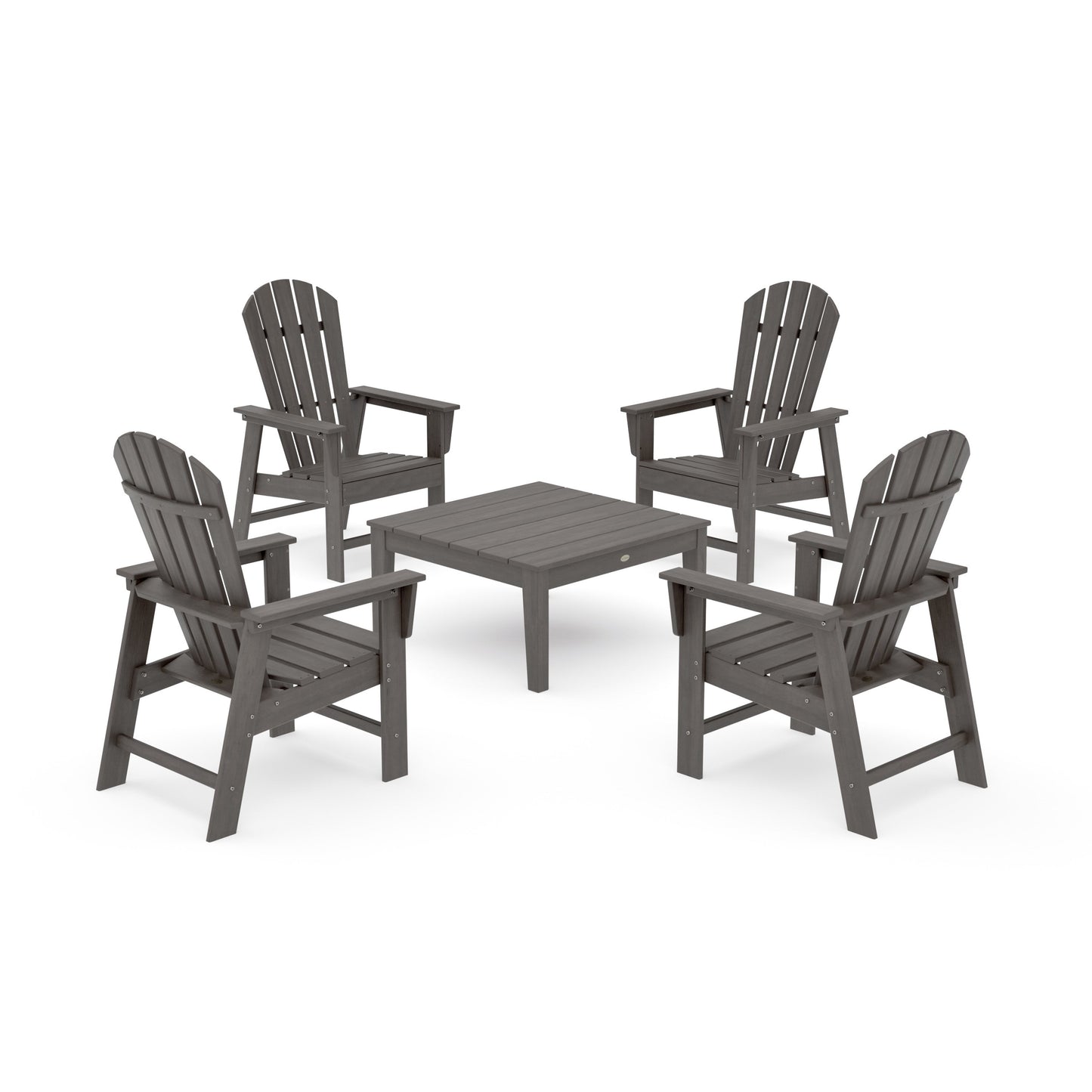 POLYWOOD 5-Piece South Beach Casual Chair Conversation Set with 36" Conversation Table — Driftwood