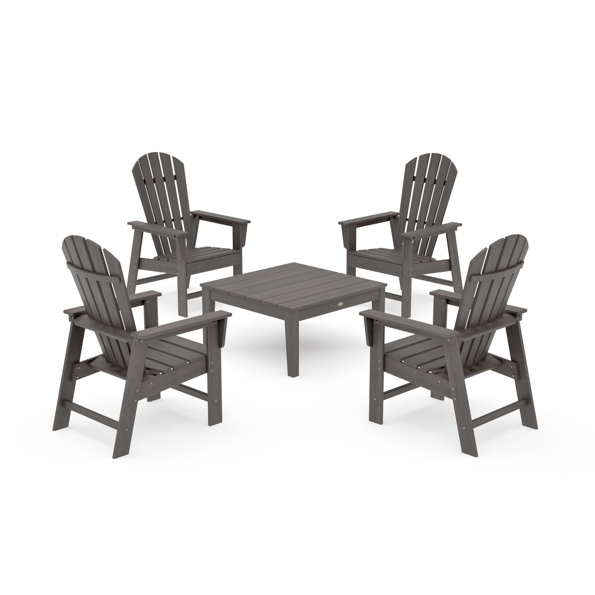 POLYWOOD 5-Piece South Beach Casual Chair Conversation Set with 36" Conversation Table — Driftwood