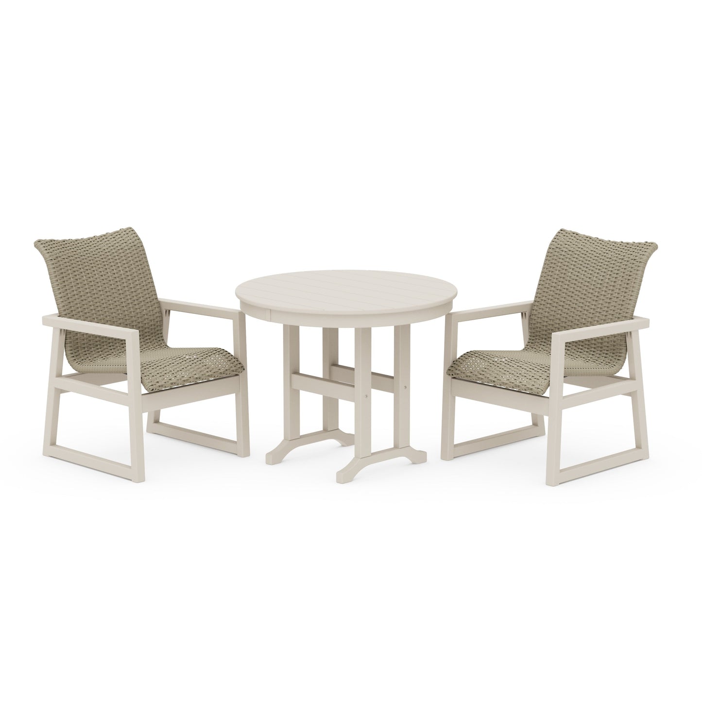 POLYWOOD EDGE Woven 3-Piece Farmhouse Dining Set — Sand / Dune Grass