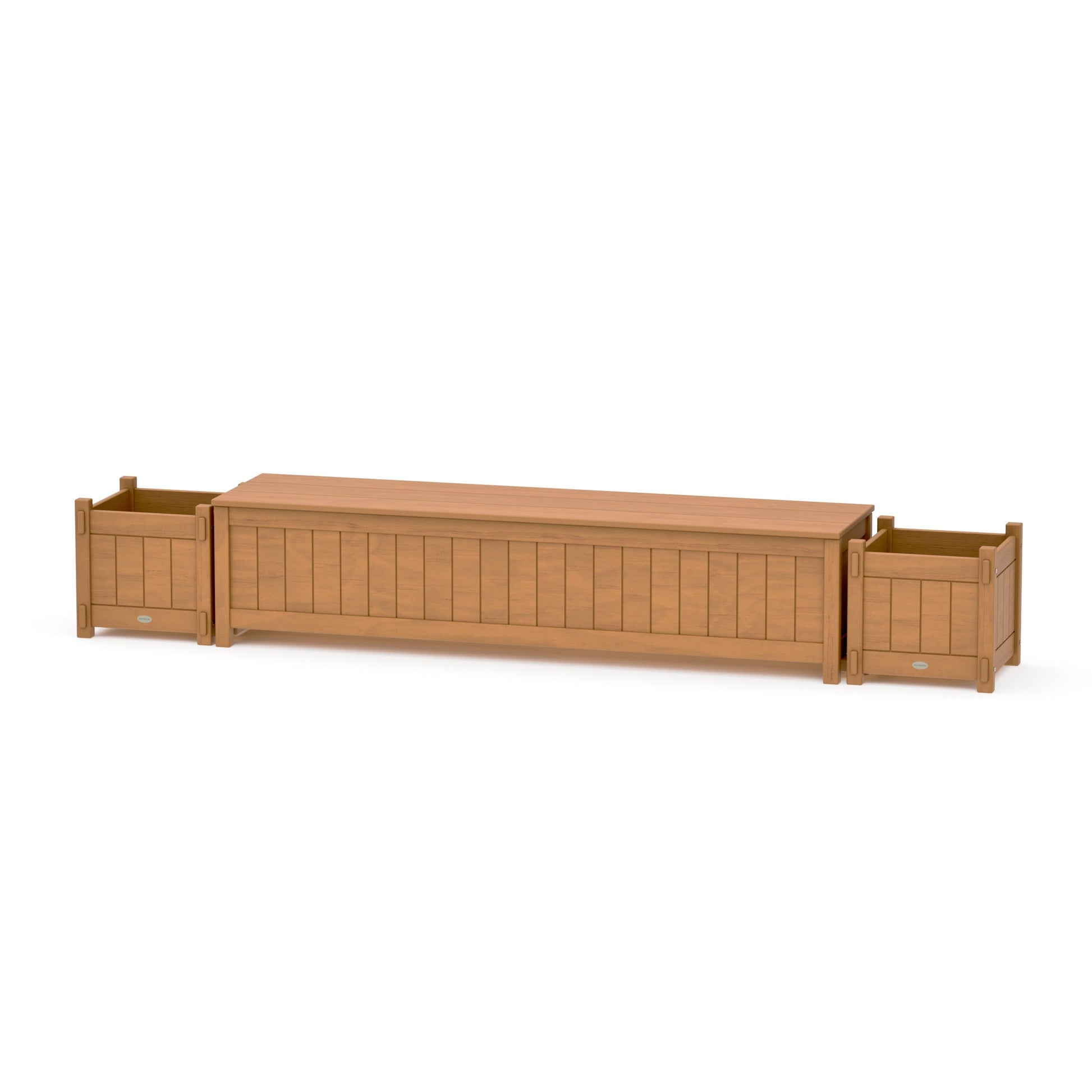 POLYWOOD 72" Vineyard Straight Planter Storage Bench Set — Natural