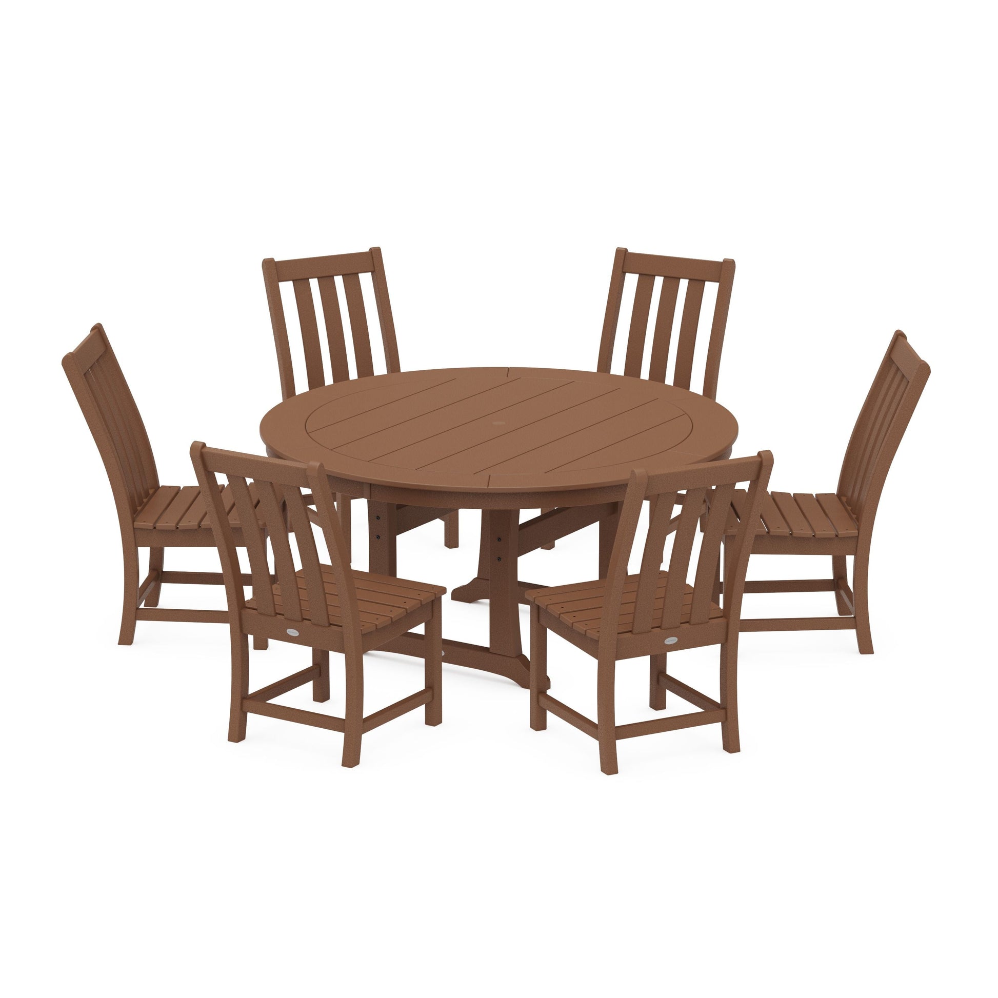 POLYWOOD Vineyard 7-Piece Side Chair Round Dining Set — Teak