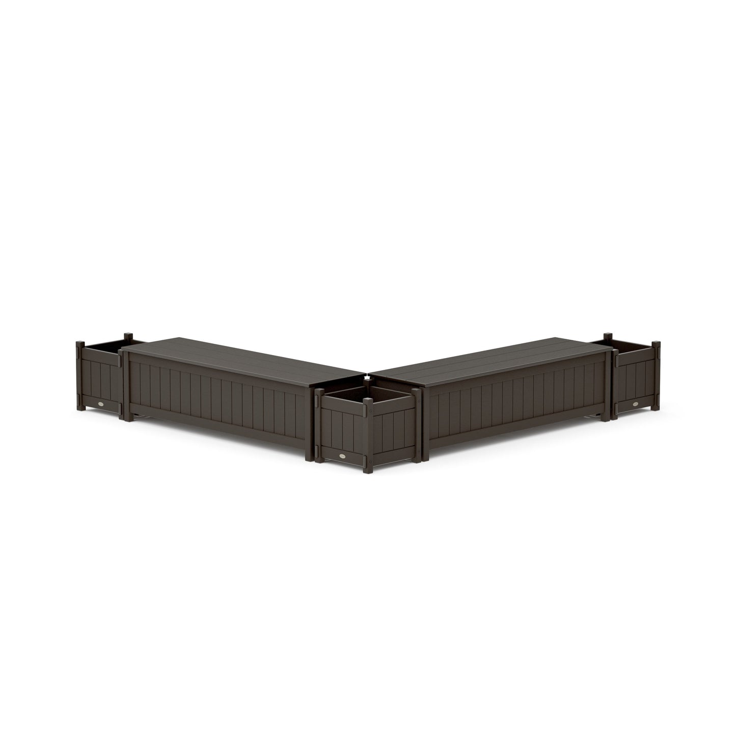 POLYWOOD 60" Vineyard L- Shaped Planter Storage Bench Corner Set — Vintage Coffee