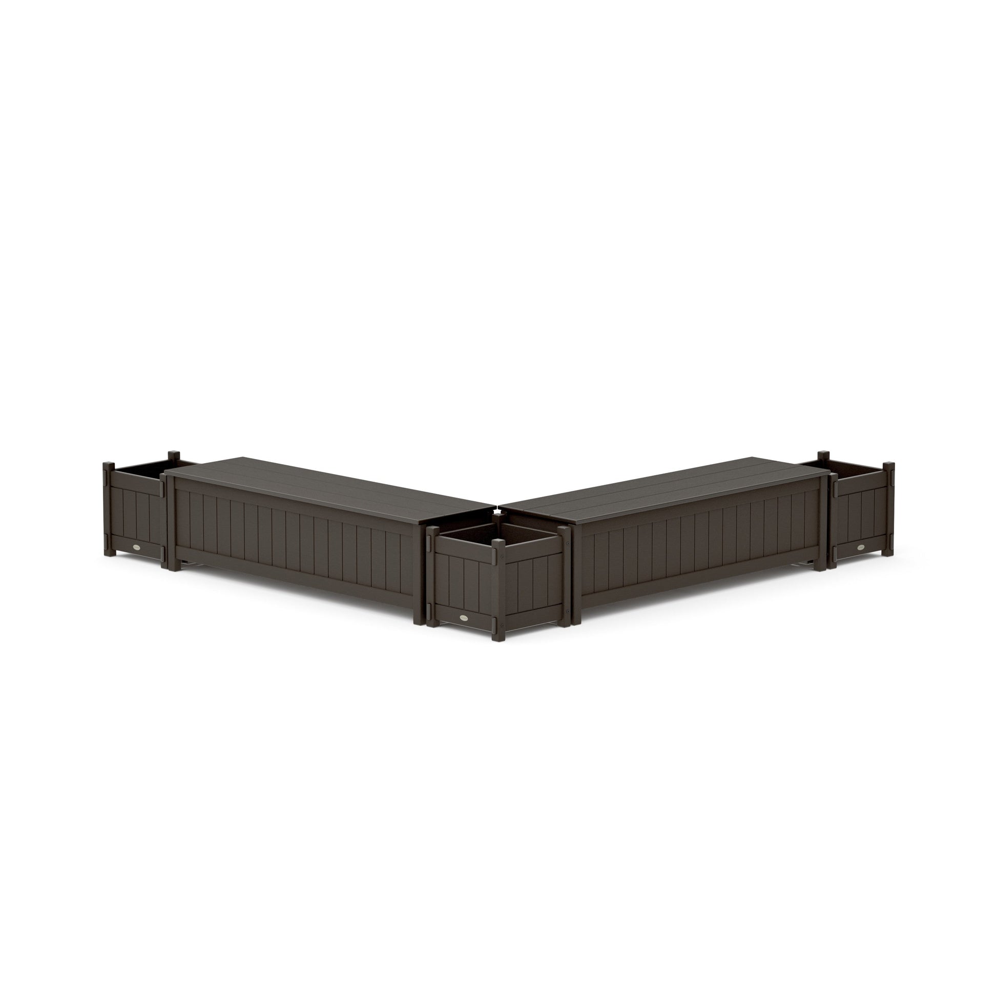 POLYWOOD 60" Vineyard L- Shaped Planter Storage Bench Corner Set — Vintage Coffee