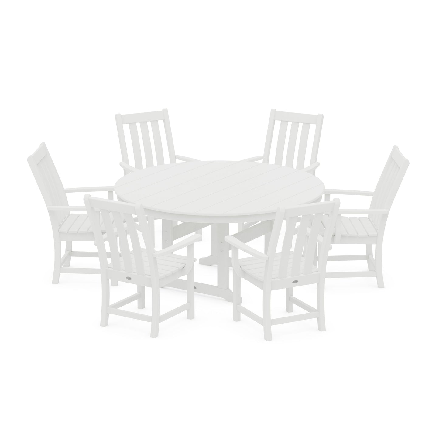 POLYWOOD Vineyard 7-Piece Arm Chair Round Farmhouse Dining Set — White