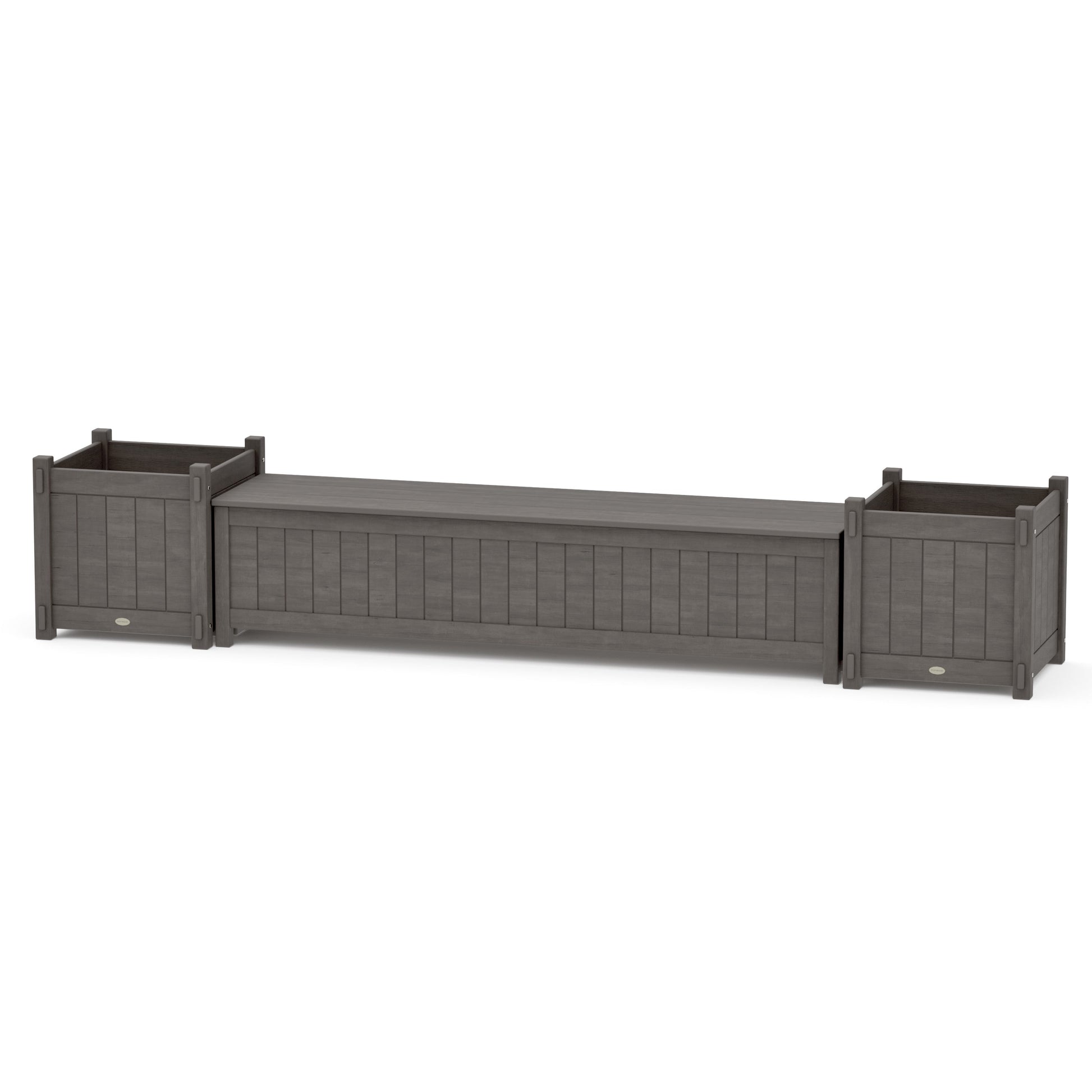 POLYWOOD 72" Vineyard Straight Planter Storage Bench Set- Large — Driftwood