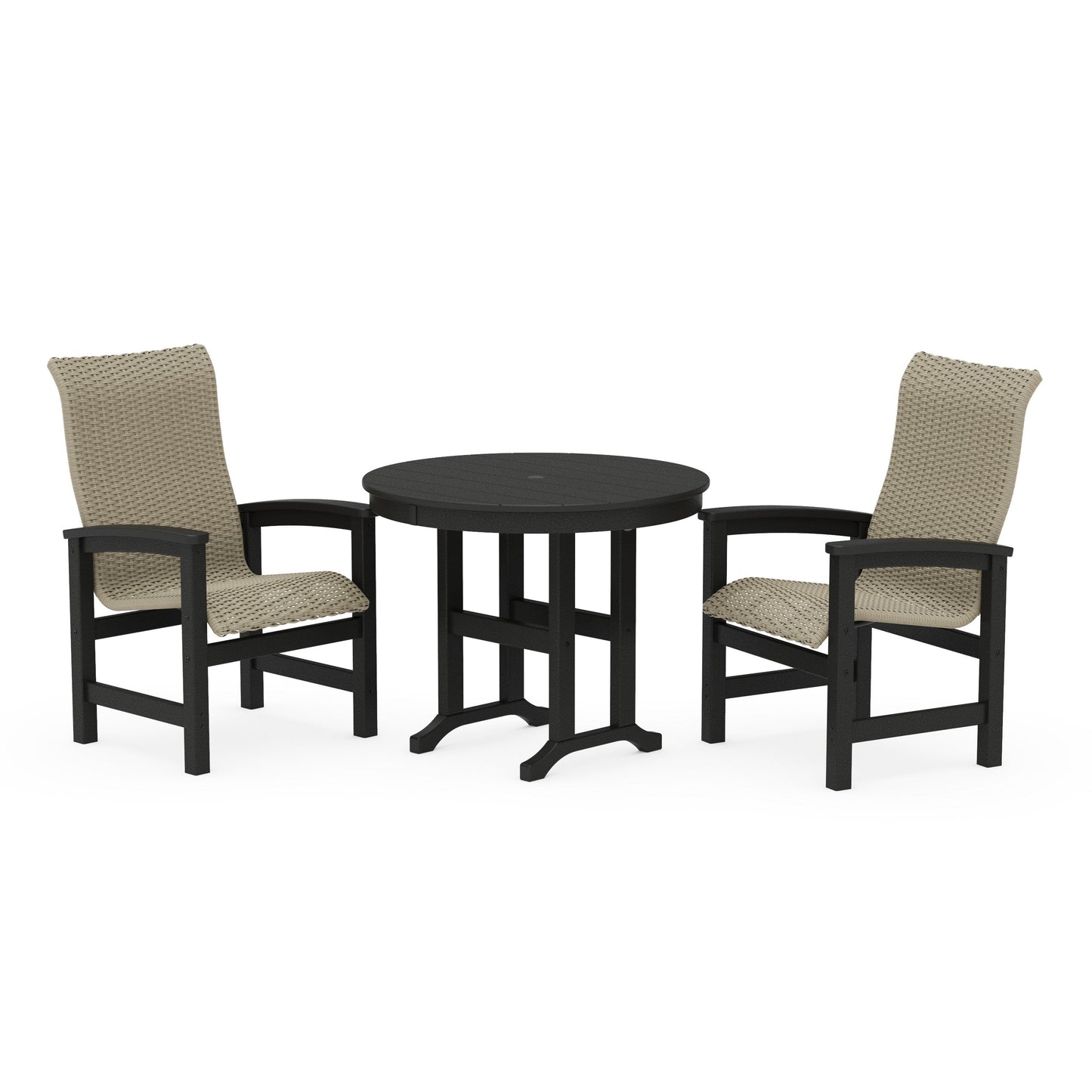 POLYWOOD Coastal Woven High-Back 3-Piece Farmhouse Dining Set — Black / Dune Grass