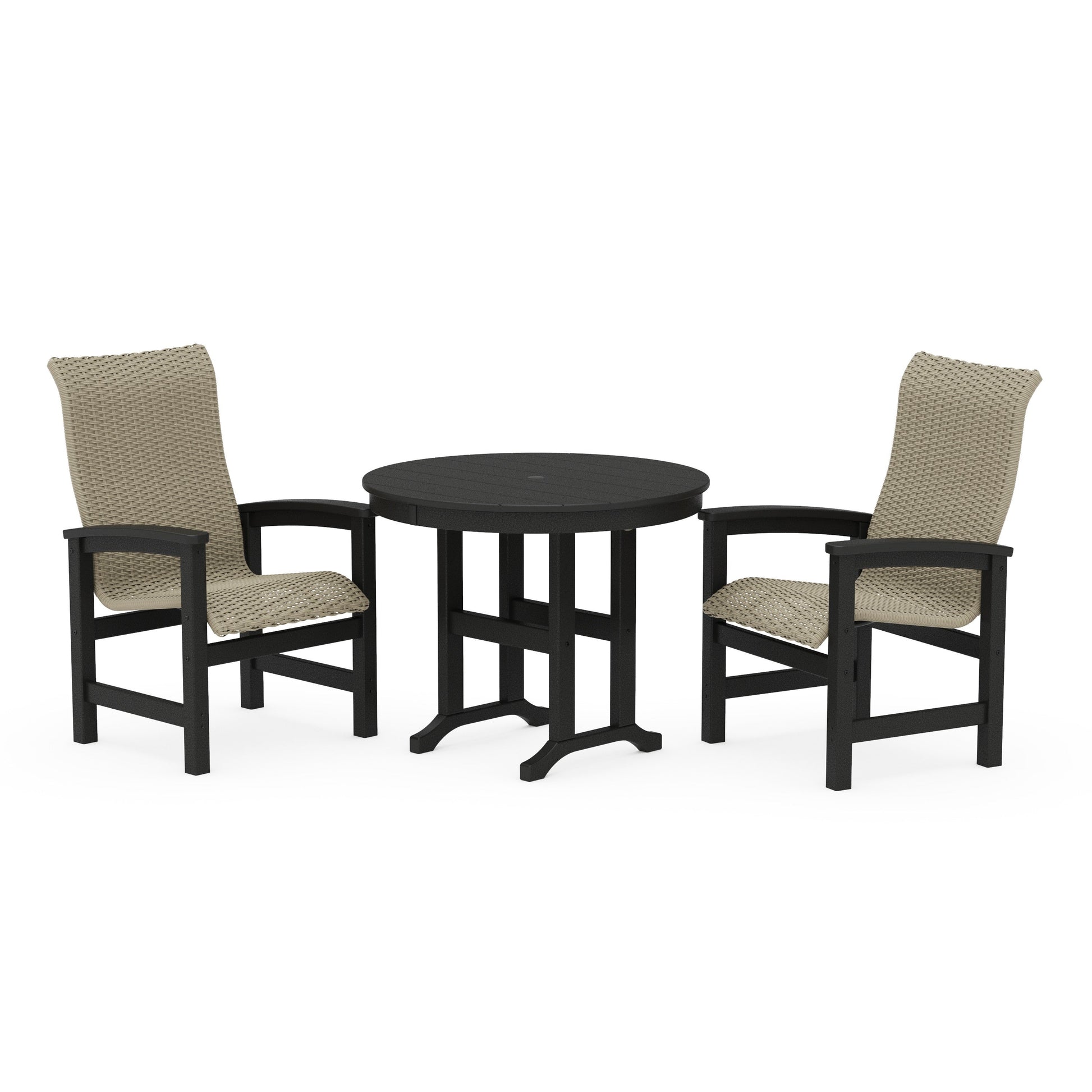 POLYWOOD Coastal Woven High-Back 3-Piece Farmhouse Dining Set — Black / Dune Grass
