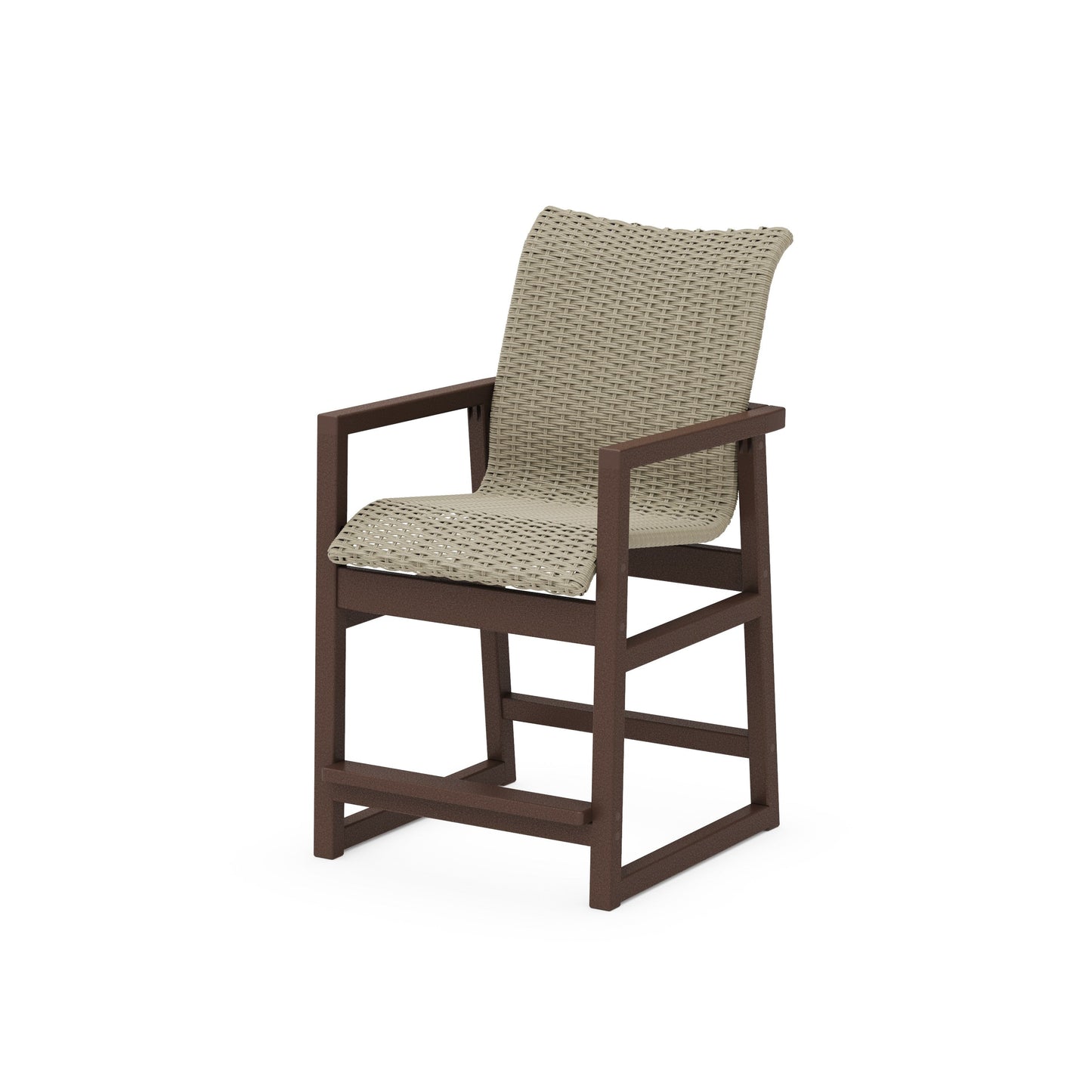 POLYWOOD EDGE Woven Counter Arm Chair — Mahogany / Dune Grass