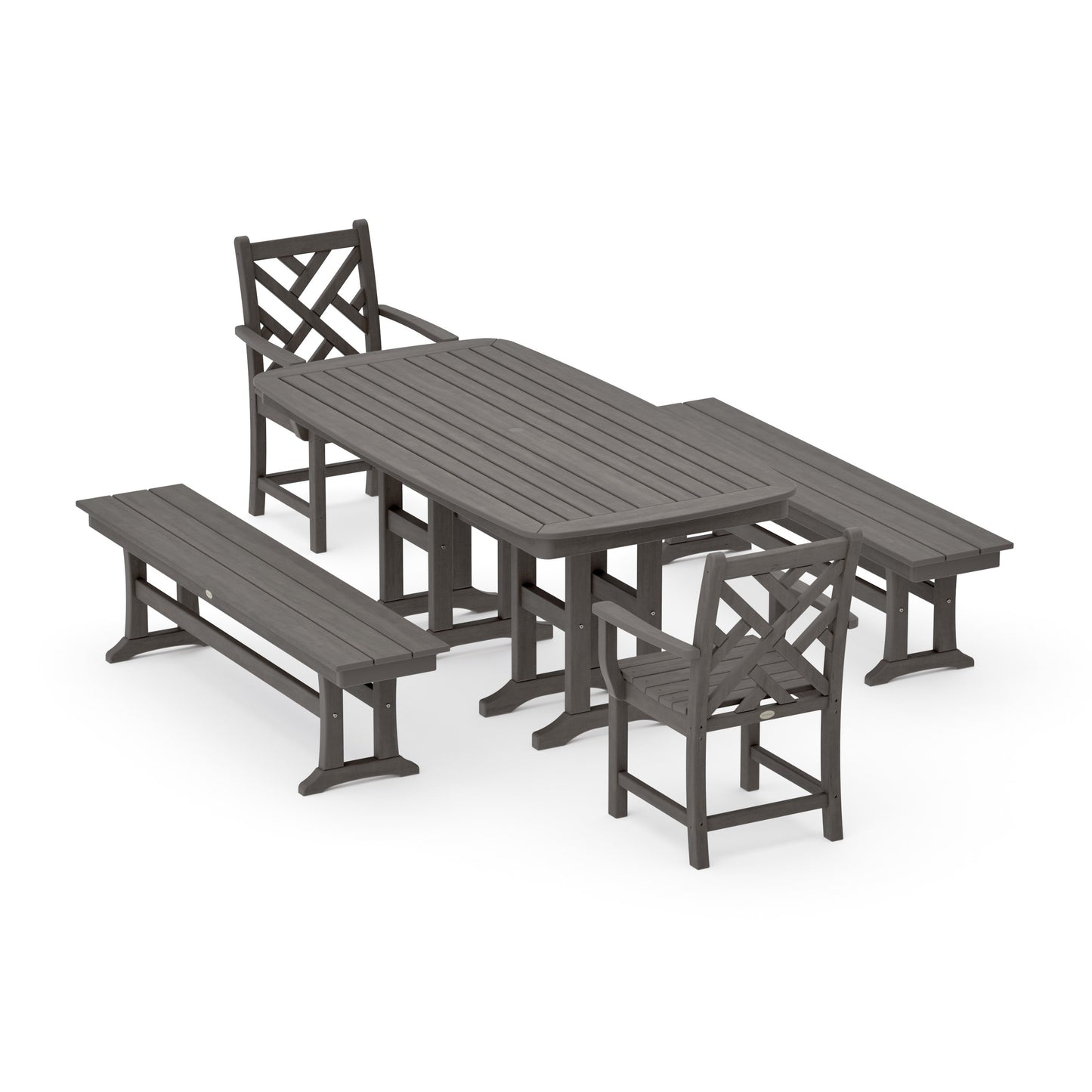 POLYWOOD Chippendale 5-Piece Dining Set with Benches — Driftwood