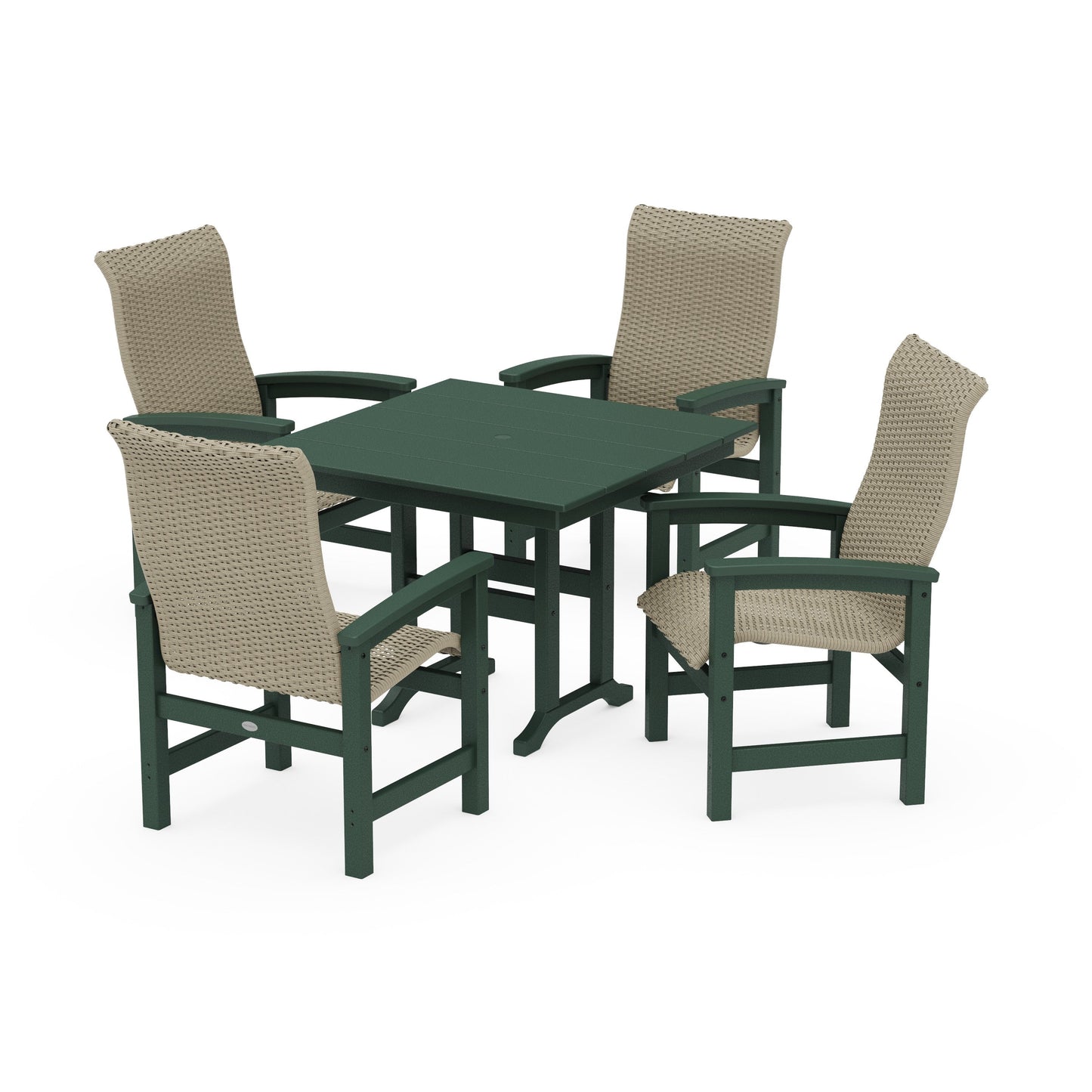 POLYWOOD Coastal Woven High-Back 5-Piece Farmhouse Dining Set — Green / Dune Grass