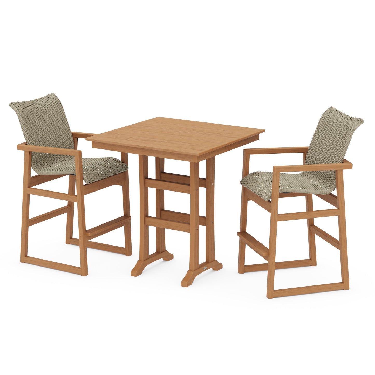 POLYWOOD EDGE Woven 3-Piece Farmhouse Bar Set with Trestle Legs — Natural / Dune Grass