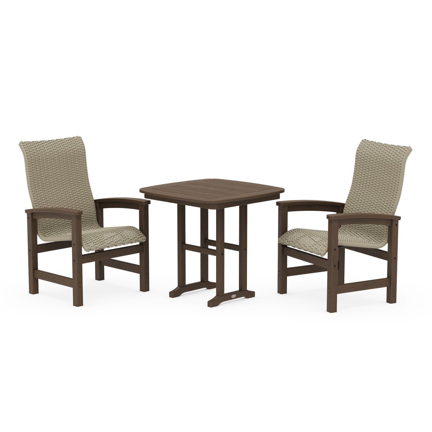 POLYWOOD Coastal Woven High-Back 3-Piece Dining Set — Kona / Dune Grass