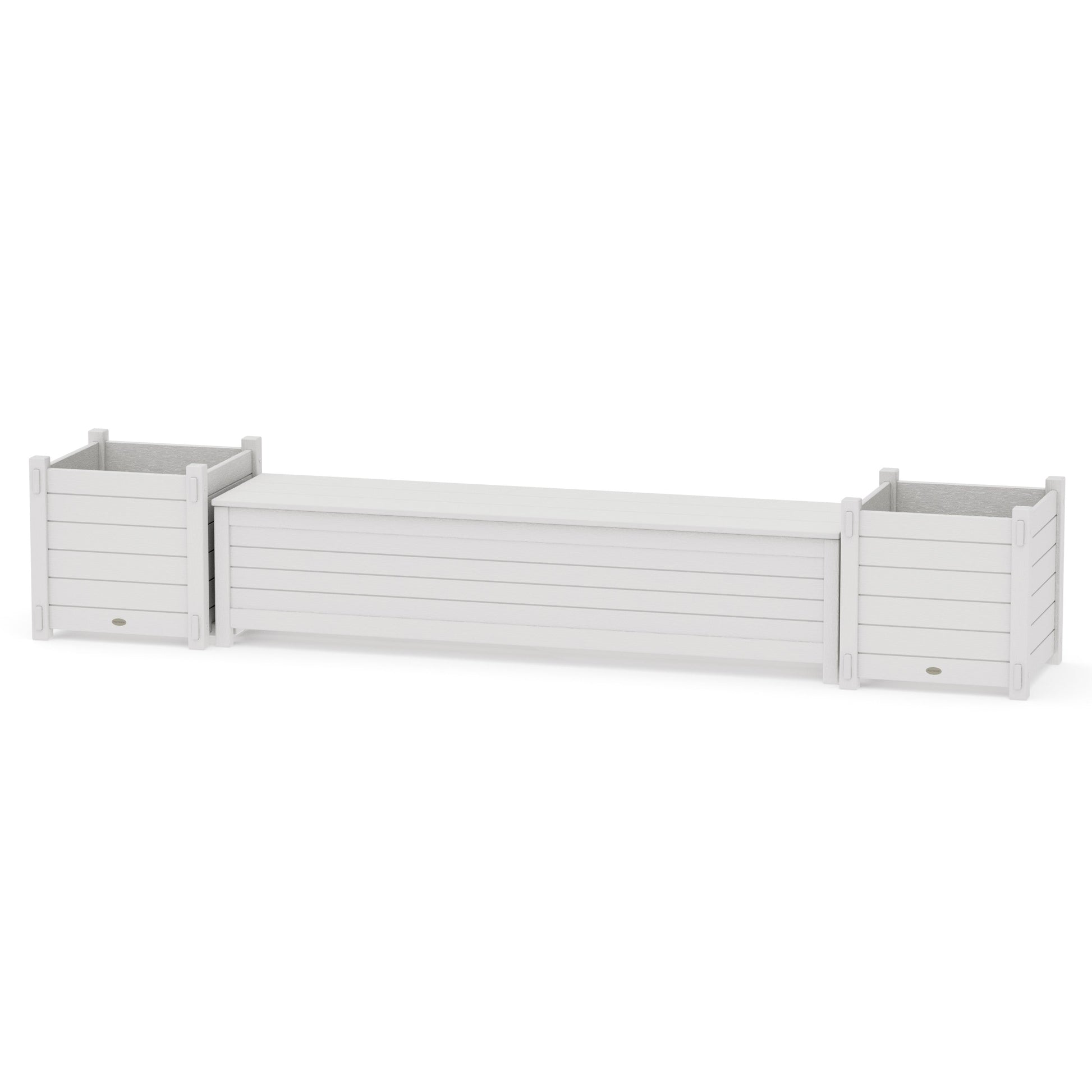 POLYWOOD 72" Nautical Straight Planter Storage Bench Set- Large — Vintage White