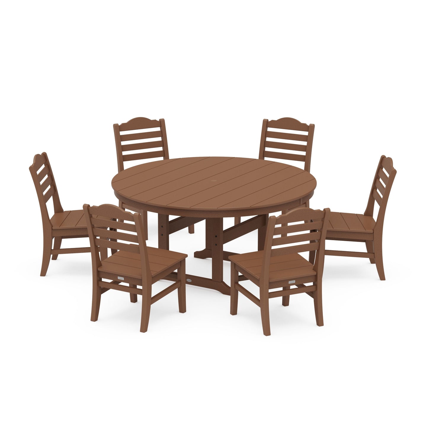 POLYWOOD Savannah 7-Piece Side Chair Round Farmhouse Dining Set — Teak