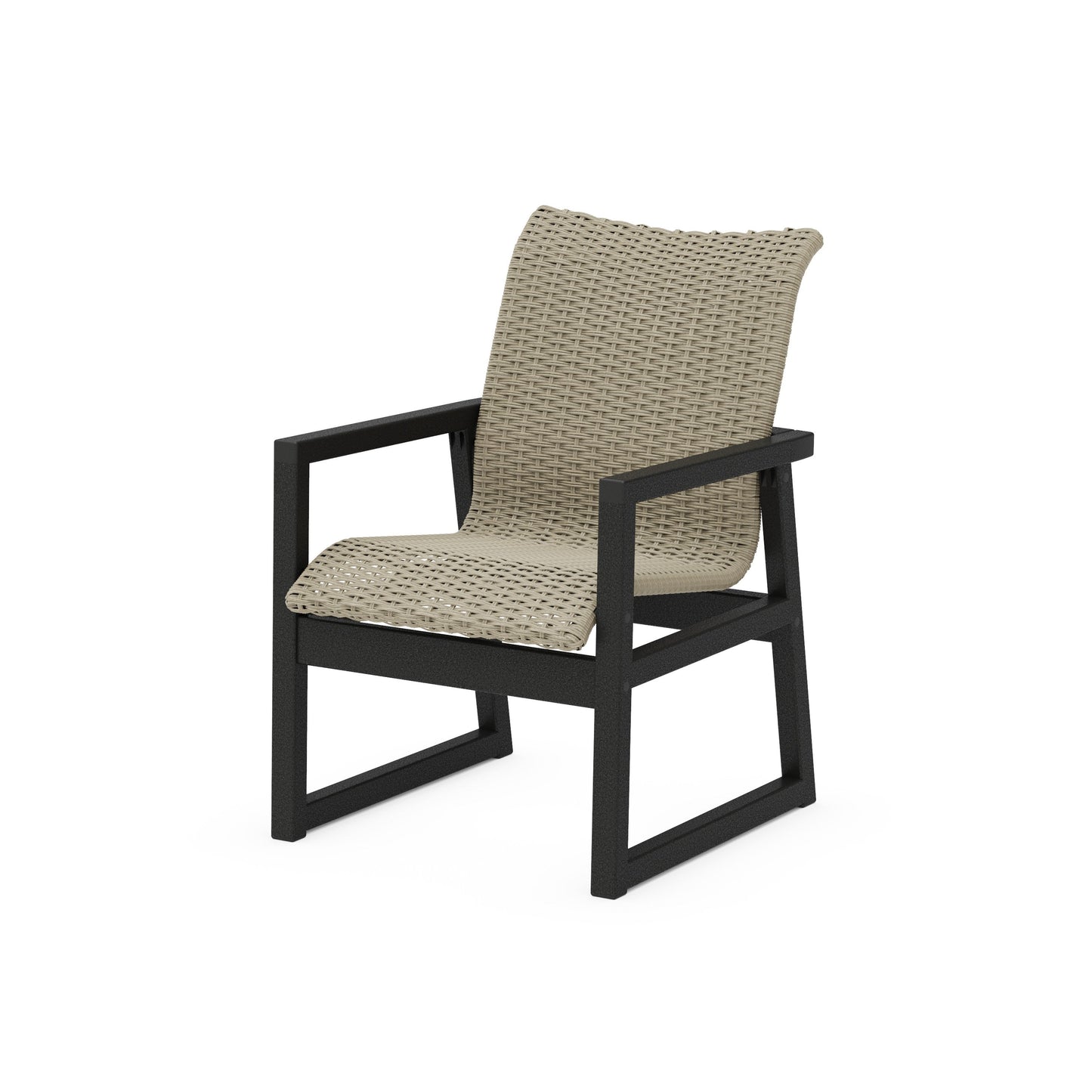 POLYWOOD EDGE Woven Dining Arm Chair — Black / Dune Grass