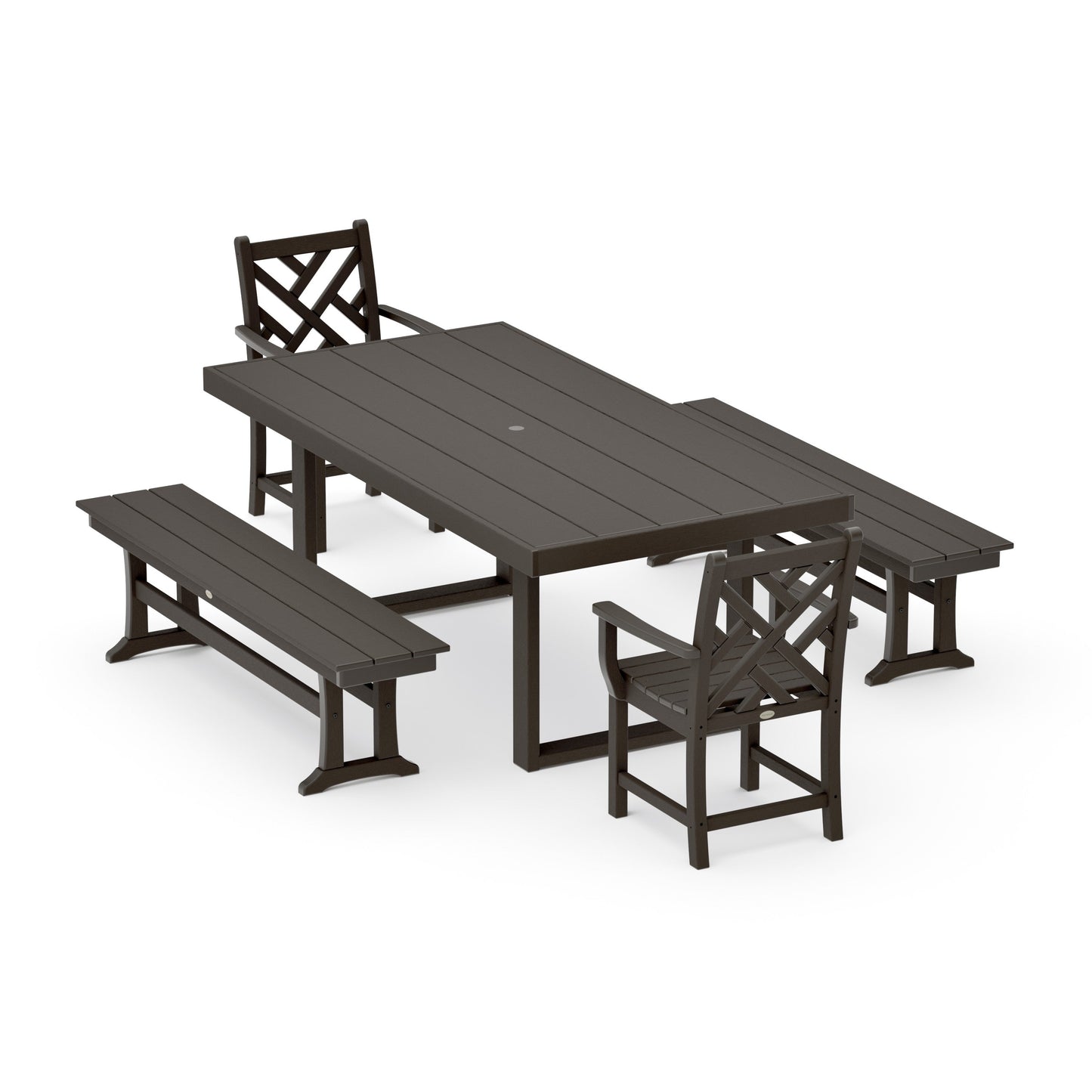 POLYWOOD Chippendale 5-Piece Dining Set with Benches — Vintage Coffee