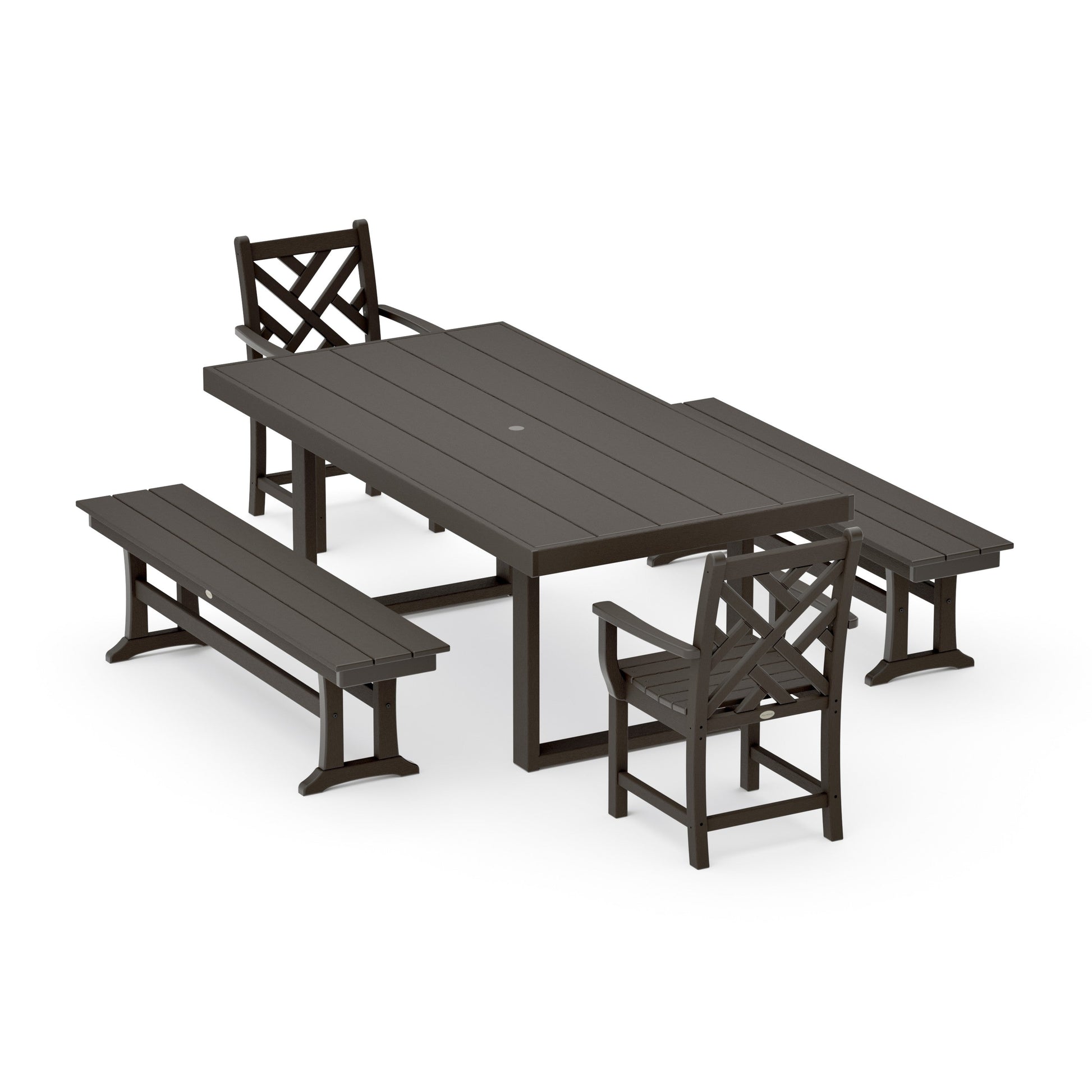 POLYWOOD Chippendale 5-Piece Dining Set with Benches — Vintage Coffee