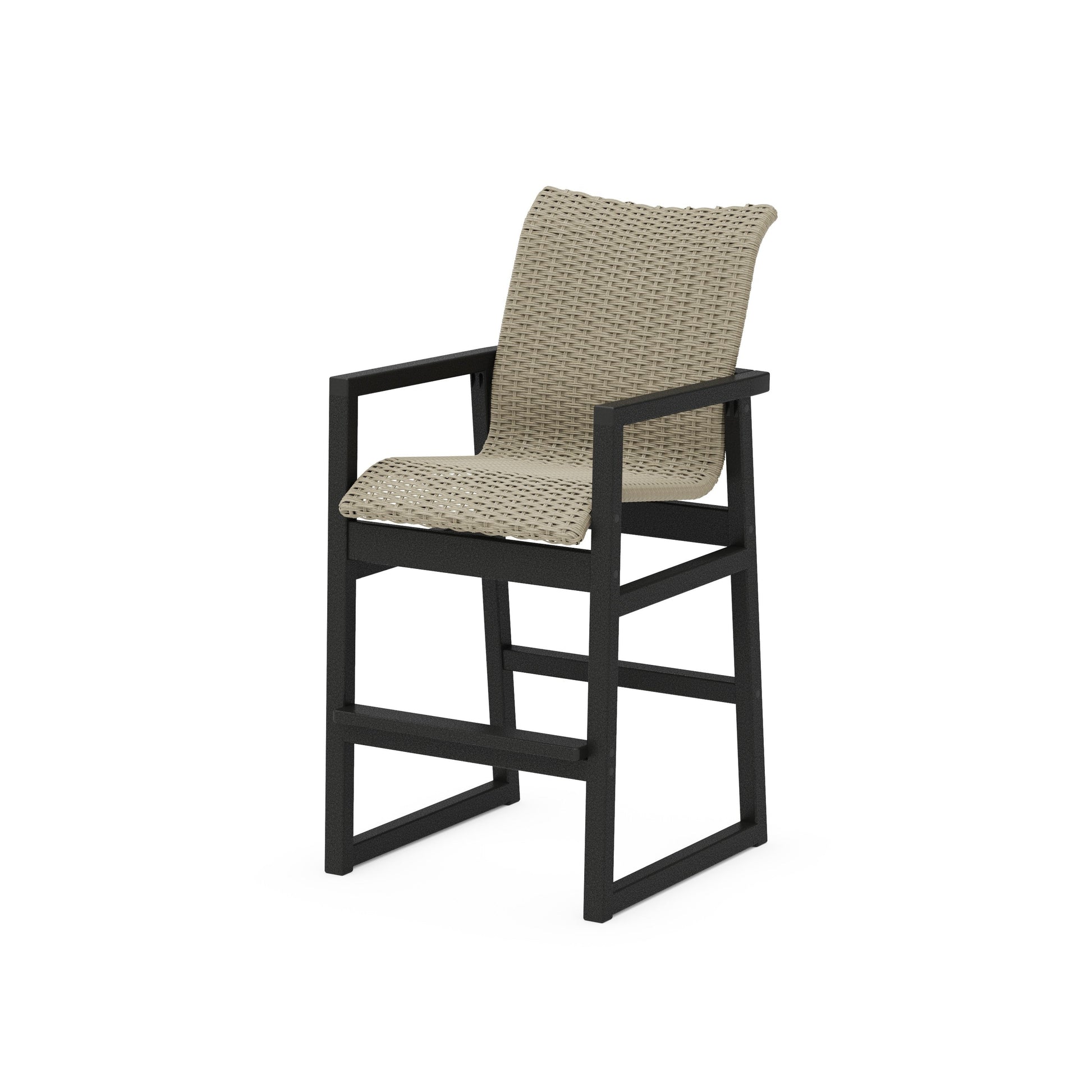 POLYWOOD EDGE Woven Bar Arm Chair — Black / Dune Grass