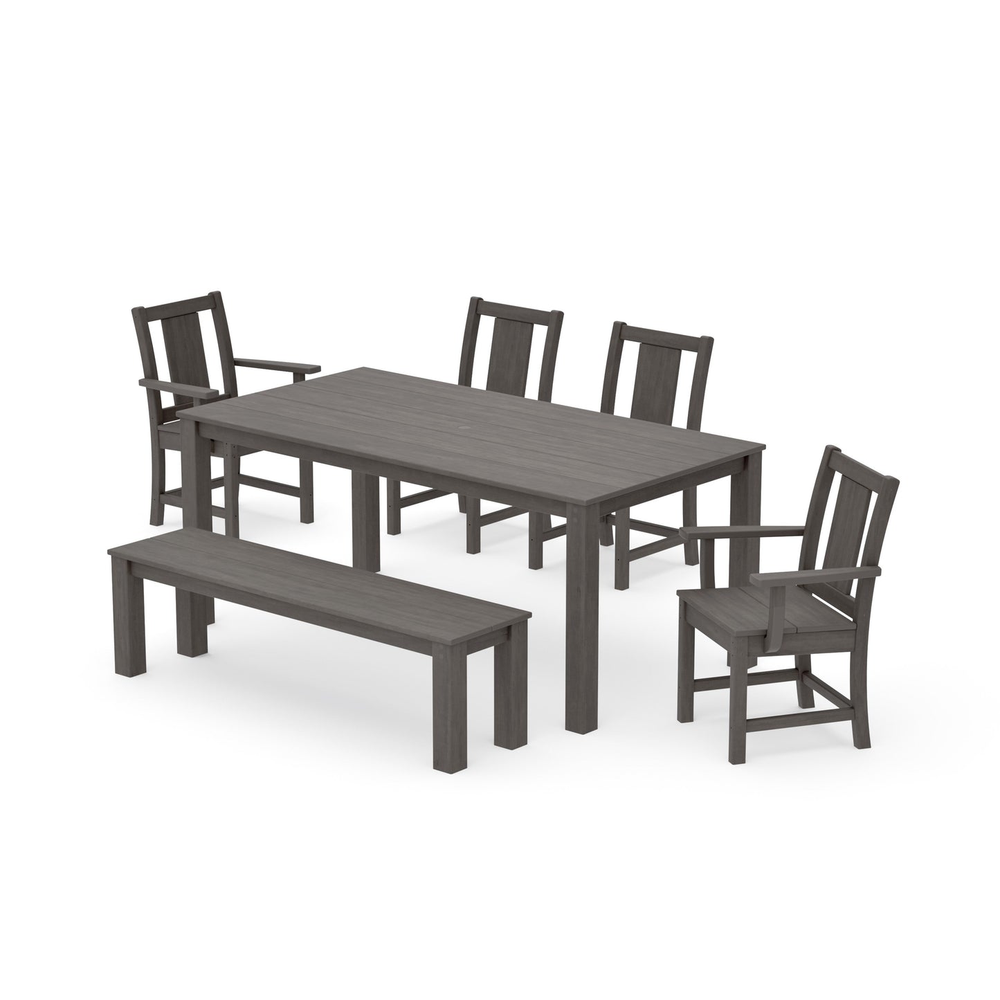 POLYWOOD Prairie 6-Piece Parsons Dining Set with Bench — Driftwood