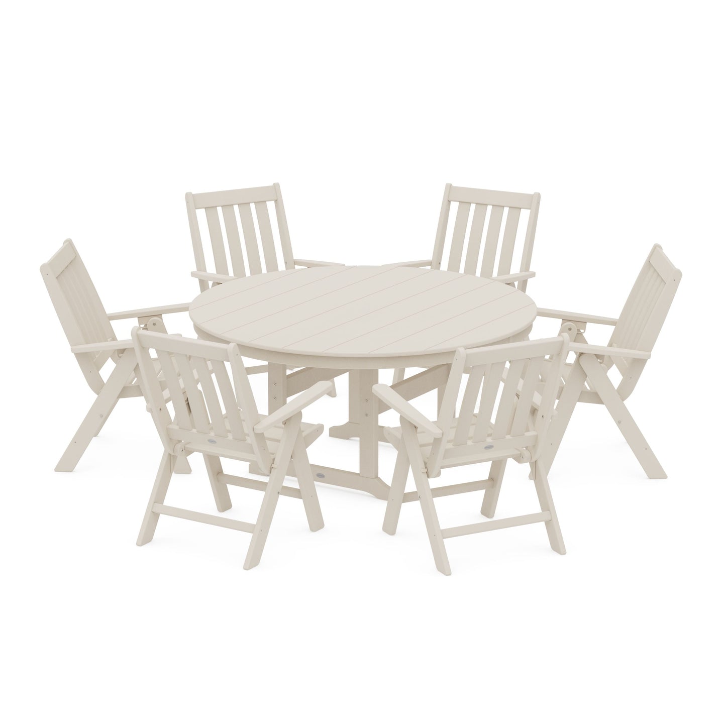 POLYWOOD Vineyard 7-Piece Folding Chair Round Farmhouse Dining Set — Sand