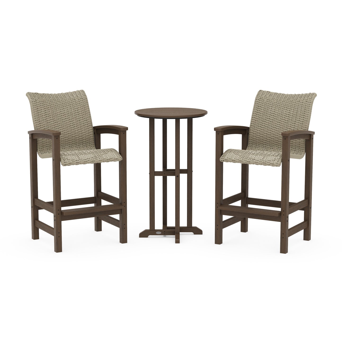 POLYWOOD Coastal Woven 3-Piece Farmhouse Bar Set — Kona / Dune Grass