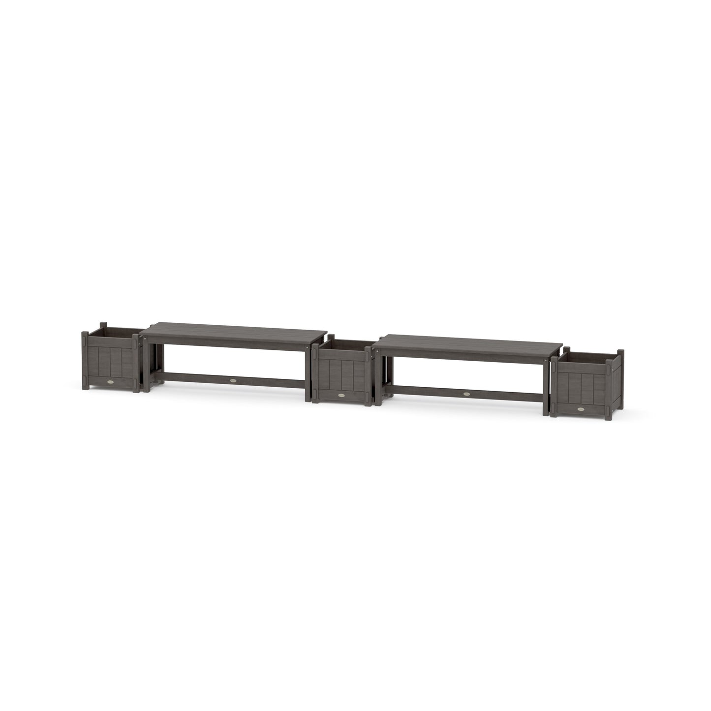 POLYWOOD 48" Vineyard Straight Double Planter Bench Set — Driftwood