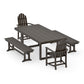 POLYWOOD Classic Adirondack 5-Piece Dining Set with Benches — Vintage Coffee