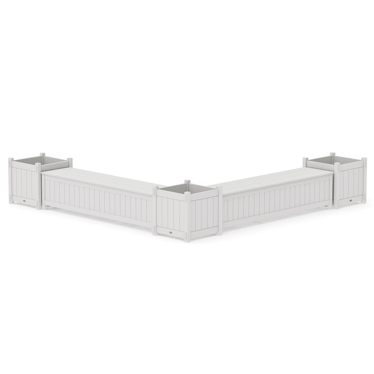 POLYWOOD 72" Vineyard L- Shaped Planter Storage Bench Corner Set- Large — Vintage White