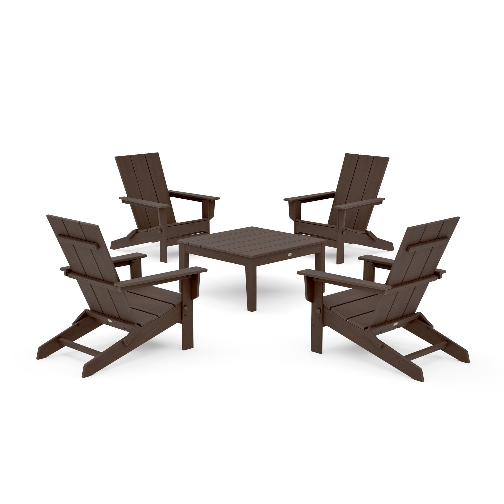 POLYWOOD 5-Piece Modern Studio Folding Adirondack Chair Conversation Group — Kona