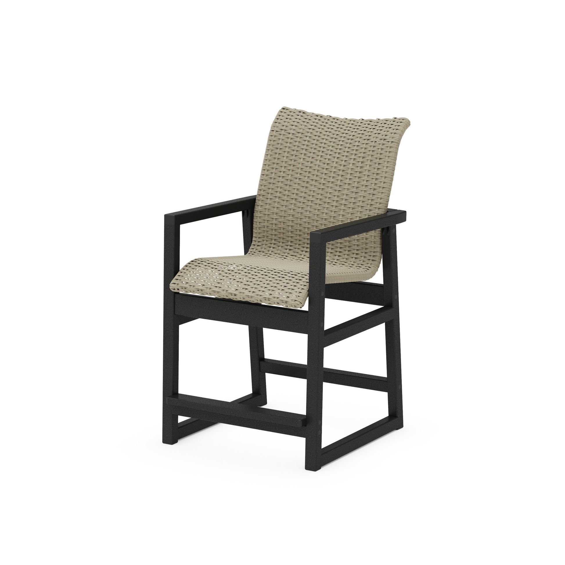 POLYWOOD EDGE Woven Counter Arm Chair — Black / Dune Grass