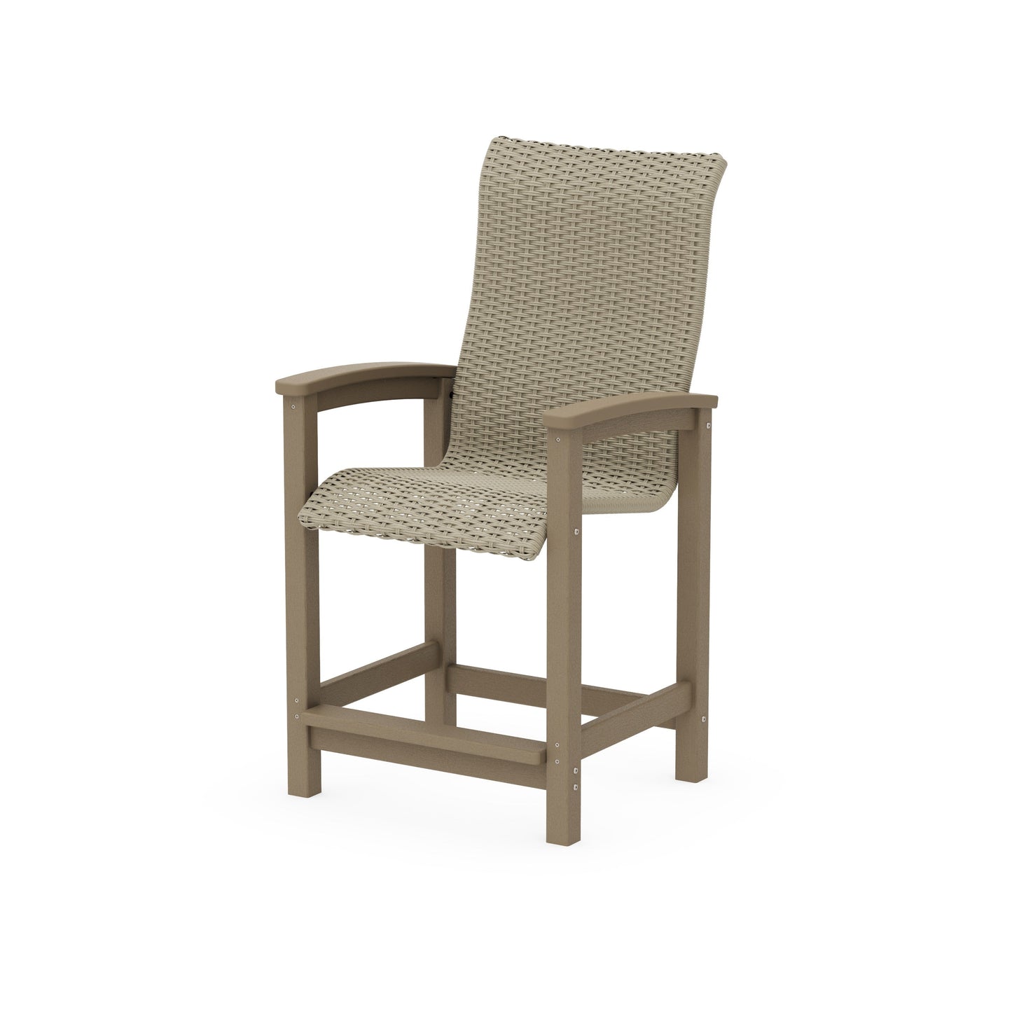 POLYWOOD Coastal Woven High-Back Counter Chair — Vintage Sahara / Dune Grass
