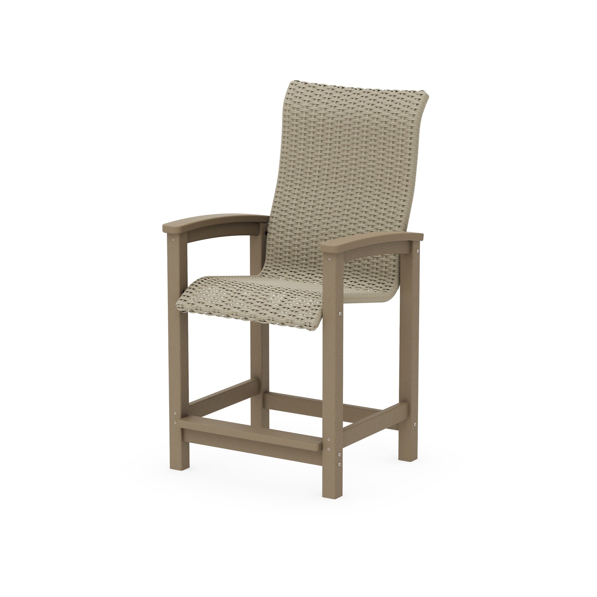 POLYWOOD Coastal Woven High-Back Counter Chair — Vintage Sahara / Dune Grass