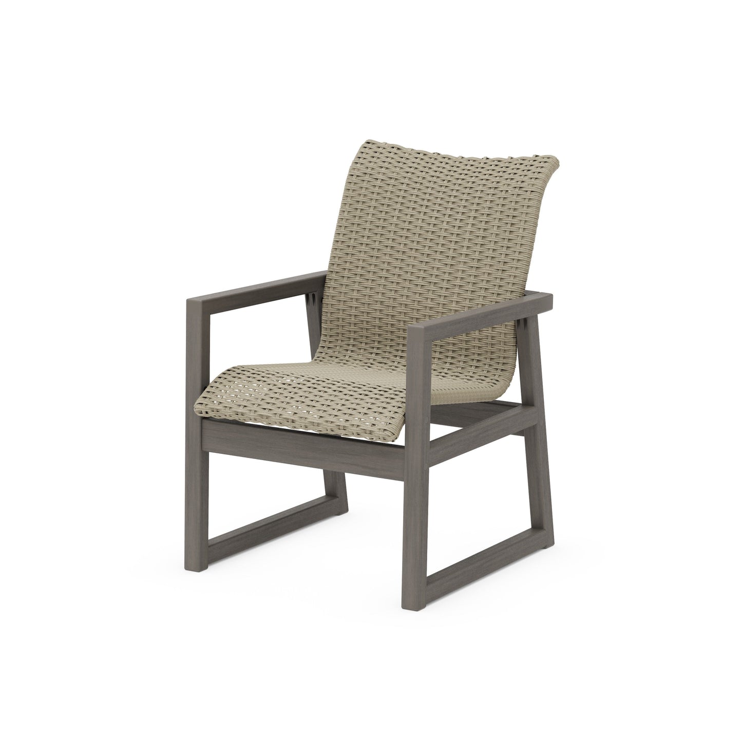 POLYWOOD EDGE Woven Dining Arm Chair — Driftwood / Dune Grass