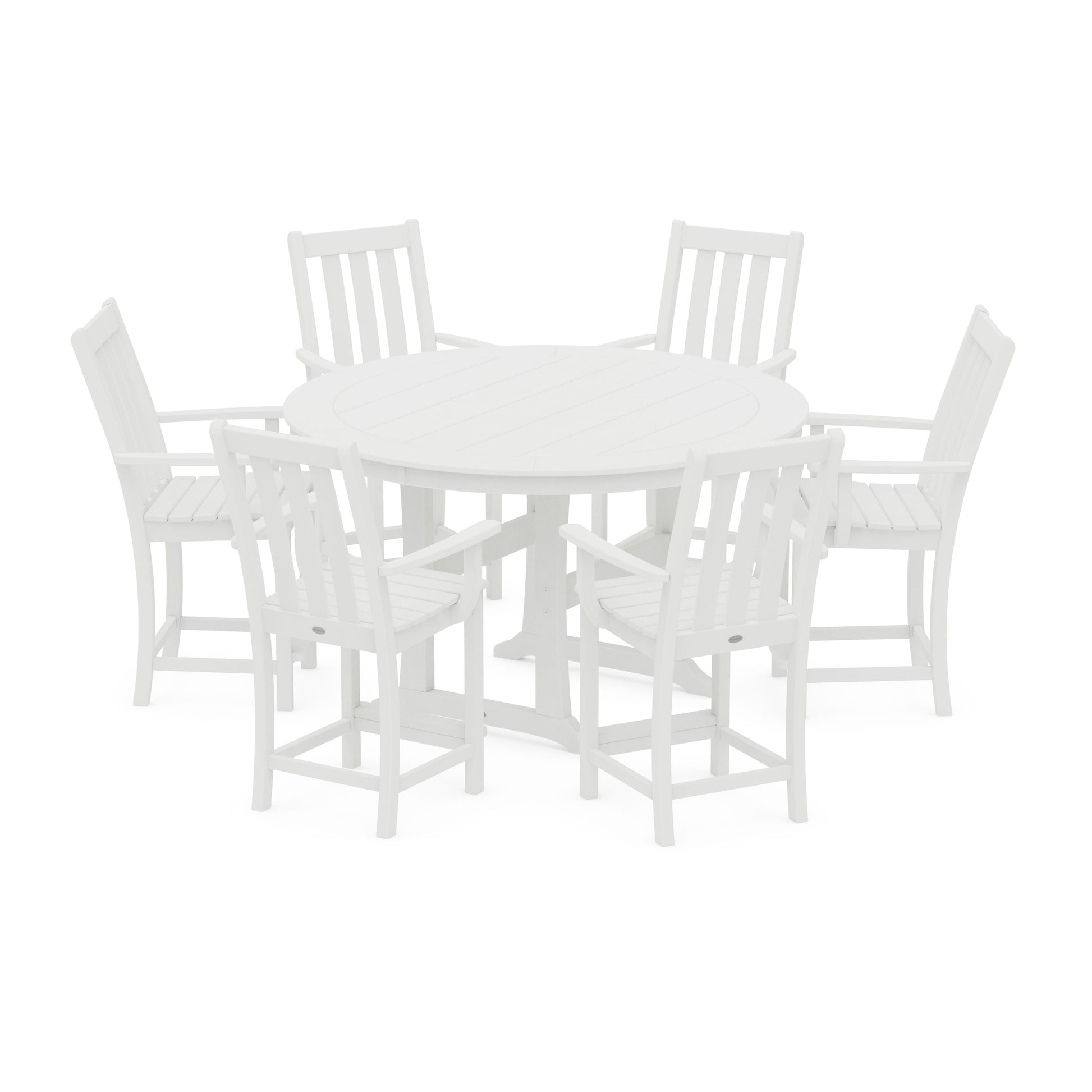 POLYWOOD Vineyard 7-Piece Arm Chair Round Counter Set — White