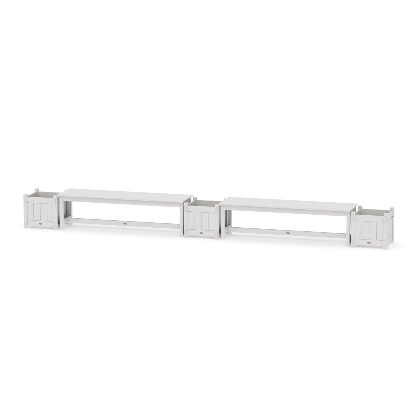 POLYWOOD 60" Vineyard Straight Double Planter Bench Set — Vintage White