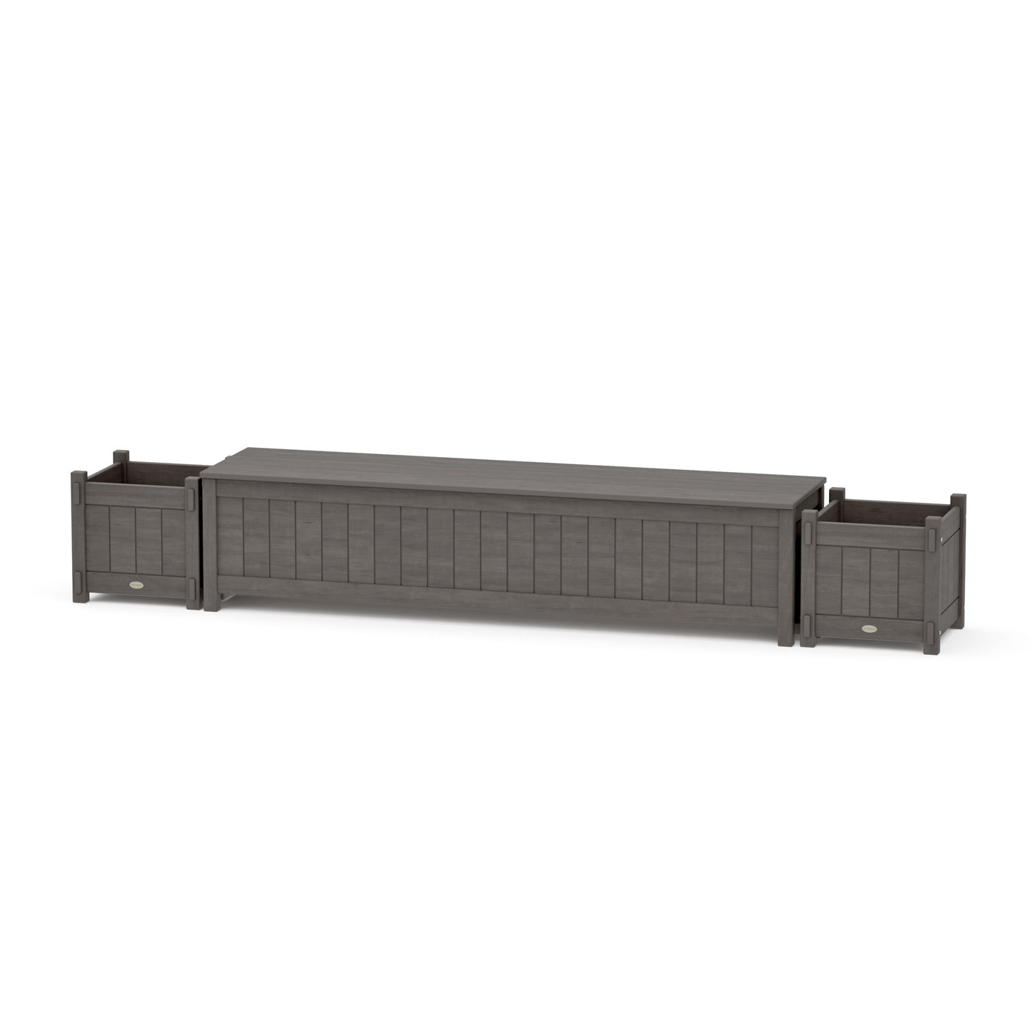 POLYWOOD 72" Vineyard Straight Planter Storage Bench Set — Driftwood
