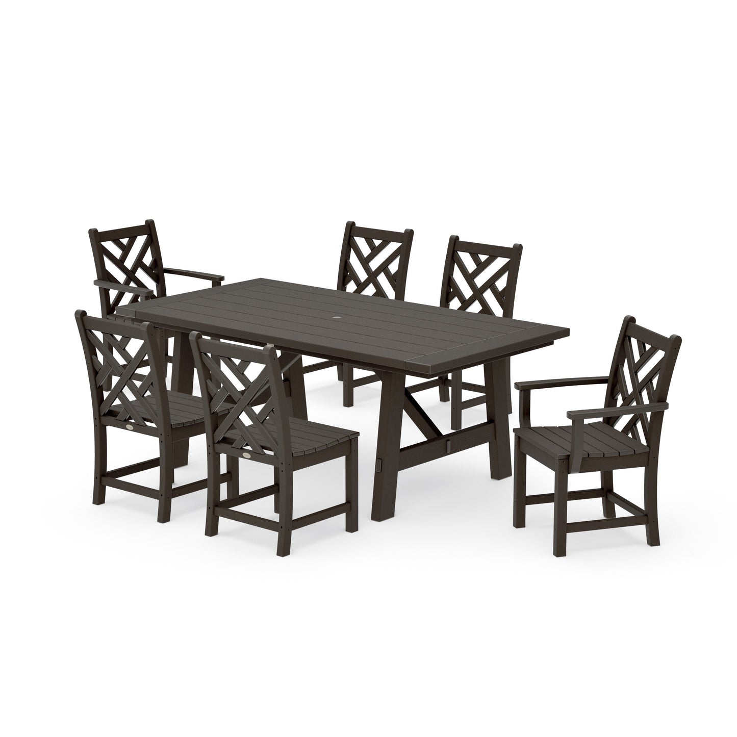 POLYWOOD Chippendale 7-Piece Rustic Farmhouse Dining Set — Vintage Coffee