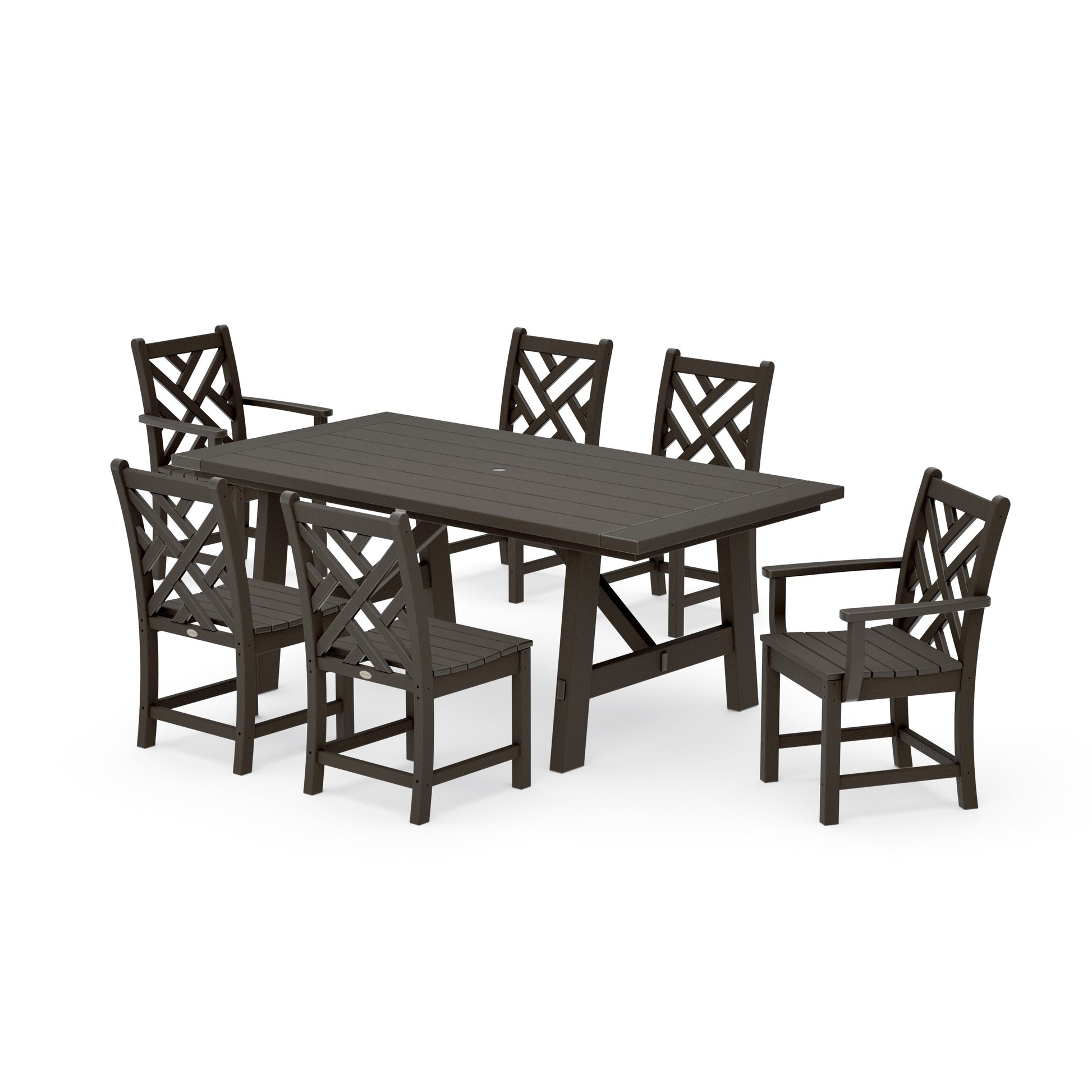 POLYWOOD Chippendale 7-Piece Rustic Farmhouse Dining Set — Vintage Coffee