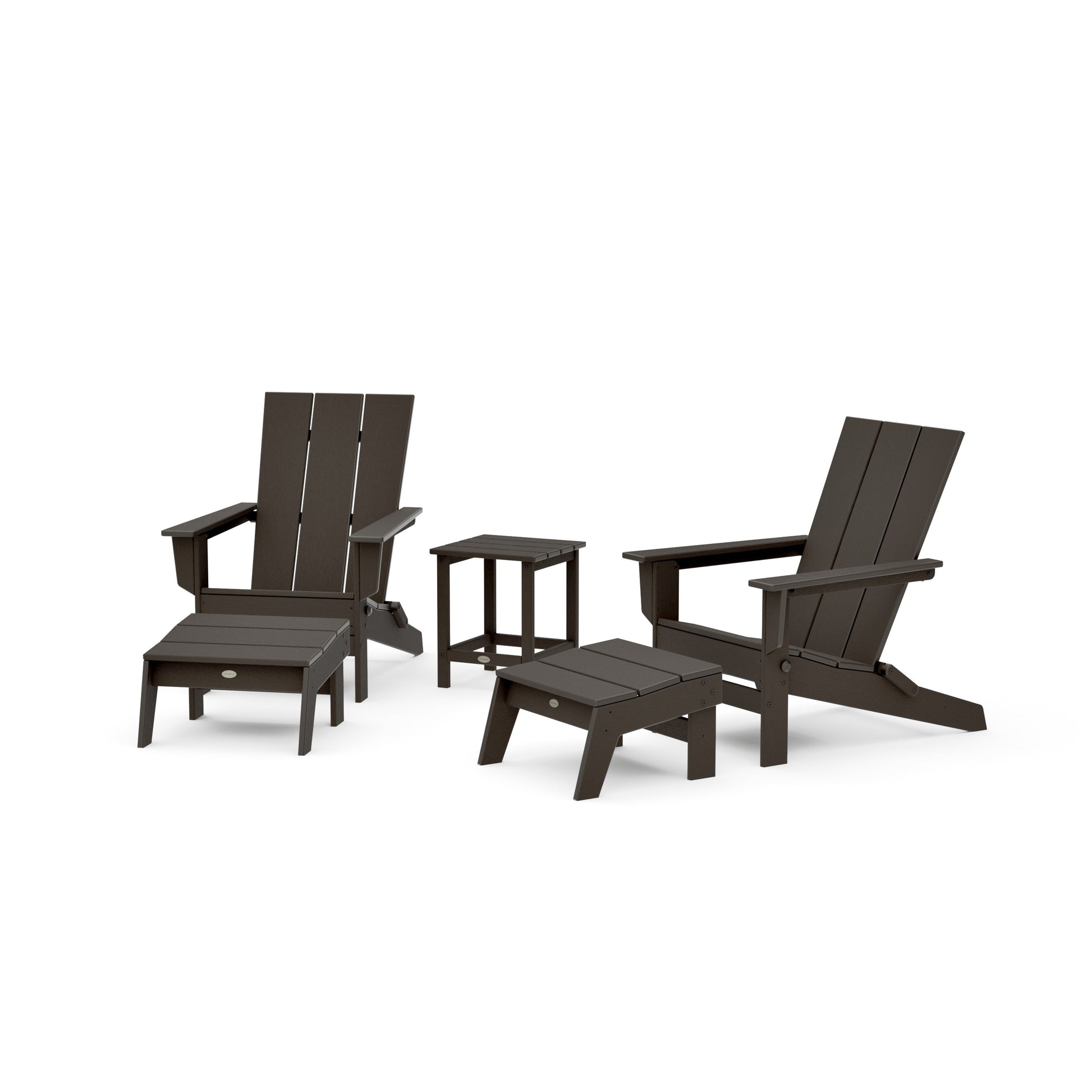 POLYWOOD 5-Piece Modern Studio Folding Adirondack Set with Ottomans and Side Table — Vintage Coffee