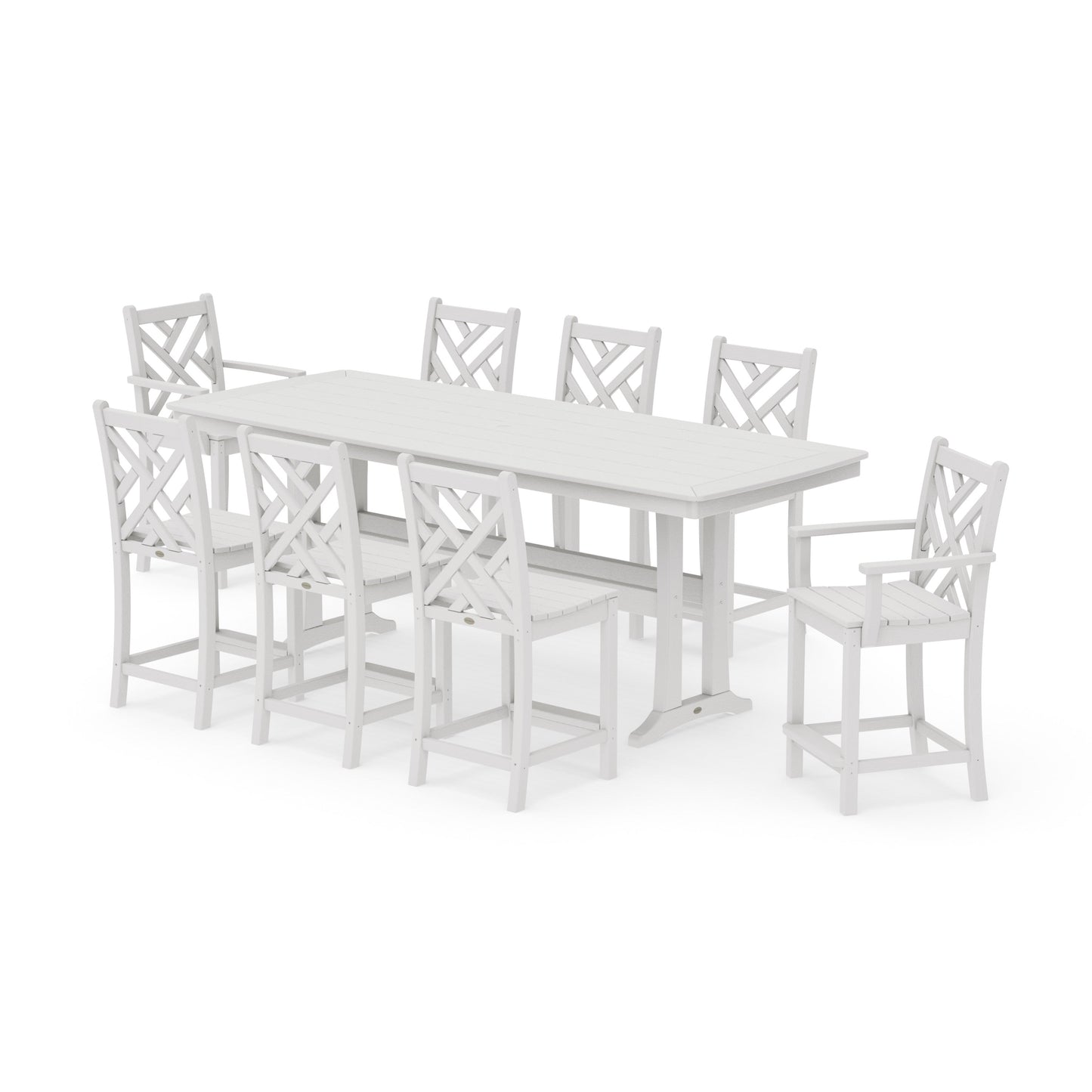POLYWOOD Chippendale 9-Piece Counter Set with Trestle Legs — Vintage White