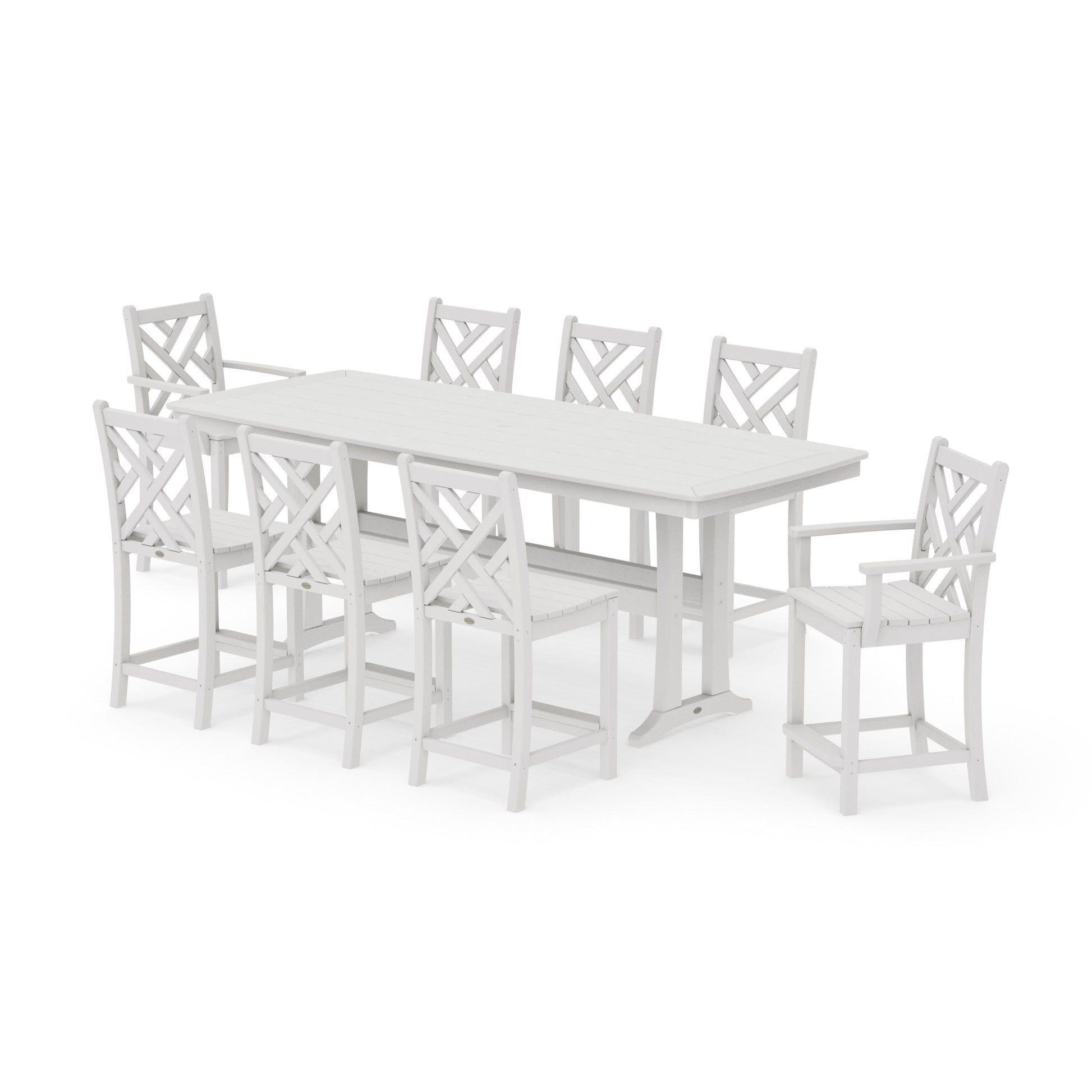 POLYWOOD Chippendale 9-Piece Counter Set with Trestle Legs — Vintage White