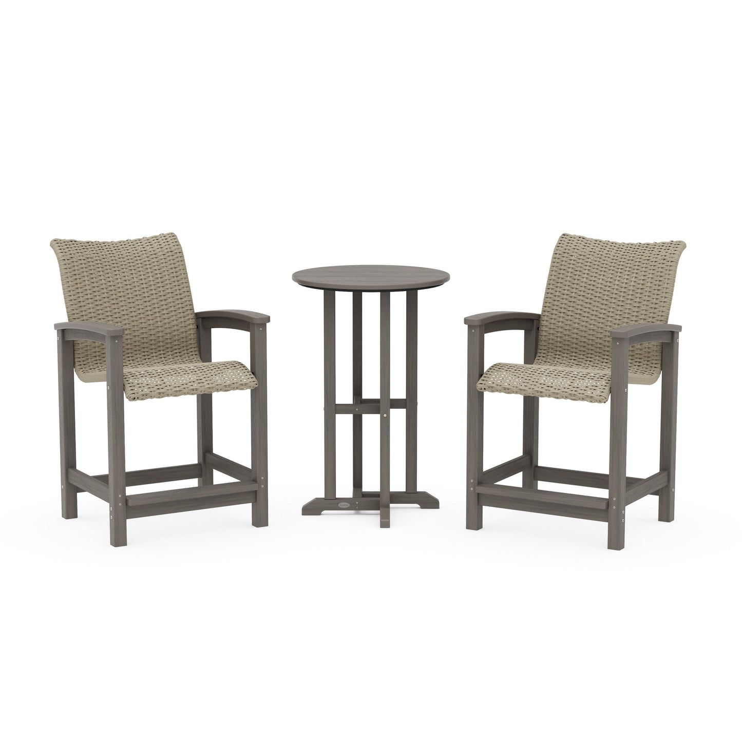 POLYWOOD Coastal Woven 3-Piece Farmhouse Counter Set — Driftwood / Dune Grass