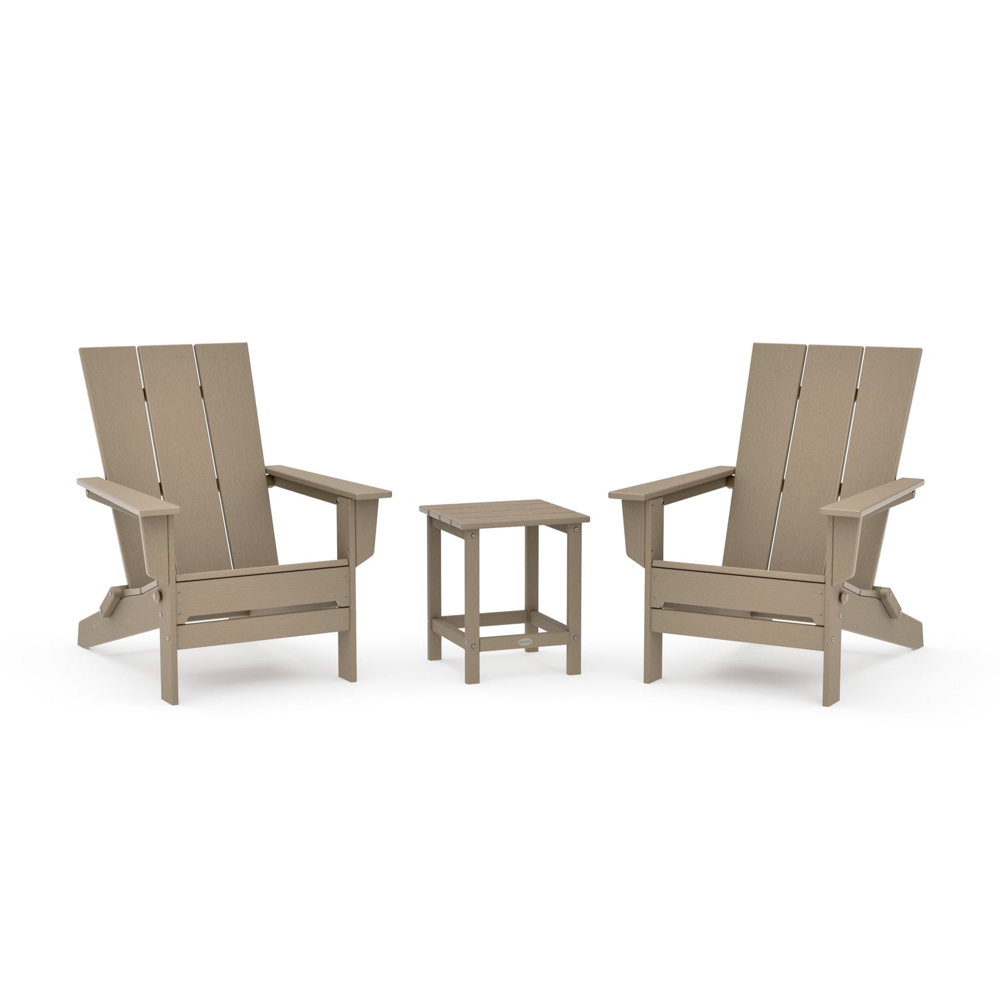POLYWOOD 3-Piece Modern Studio Folding Adirondack Set — Vintage Sahara