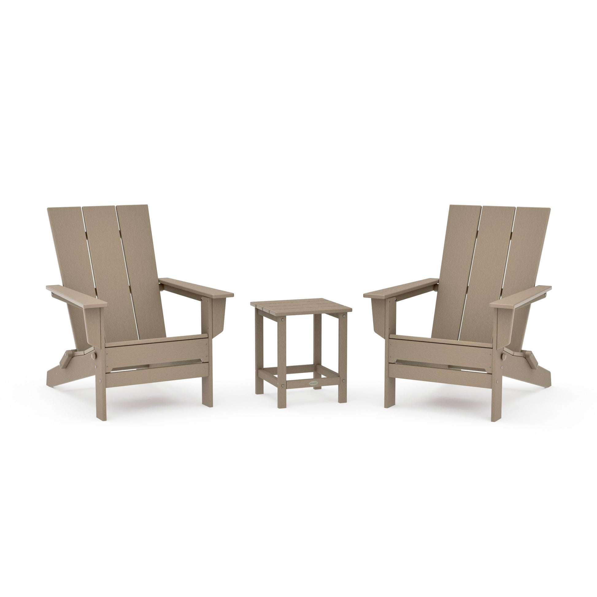 POLYWOOD 3-Piece Modern Studio Folding Adirondack Set — Vintage Sahara