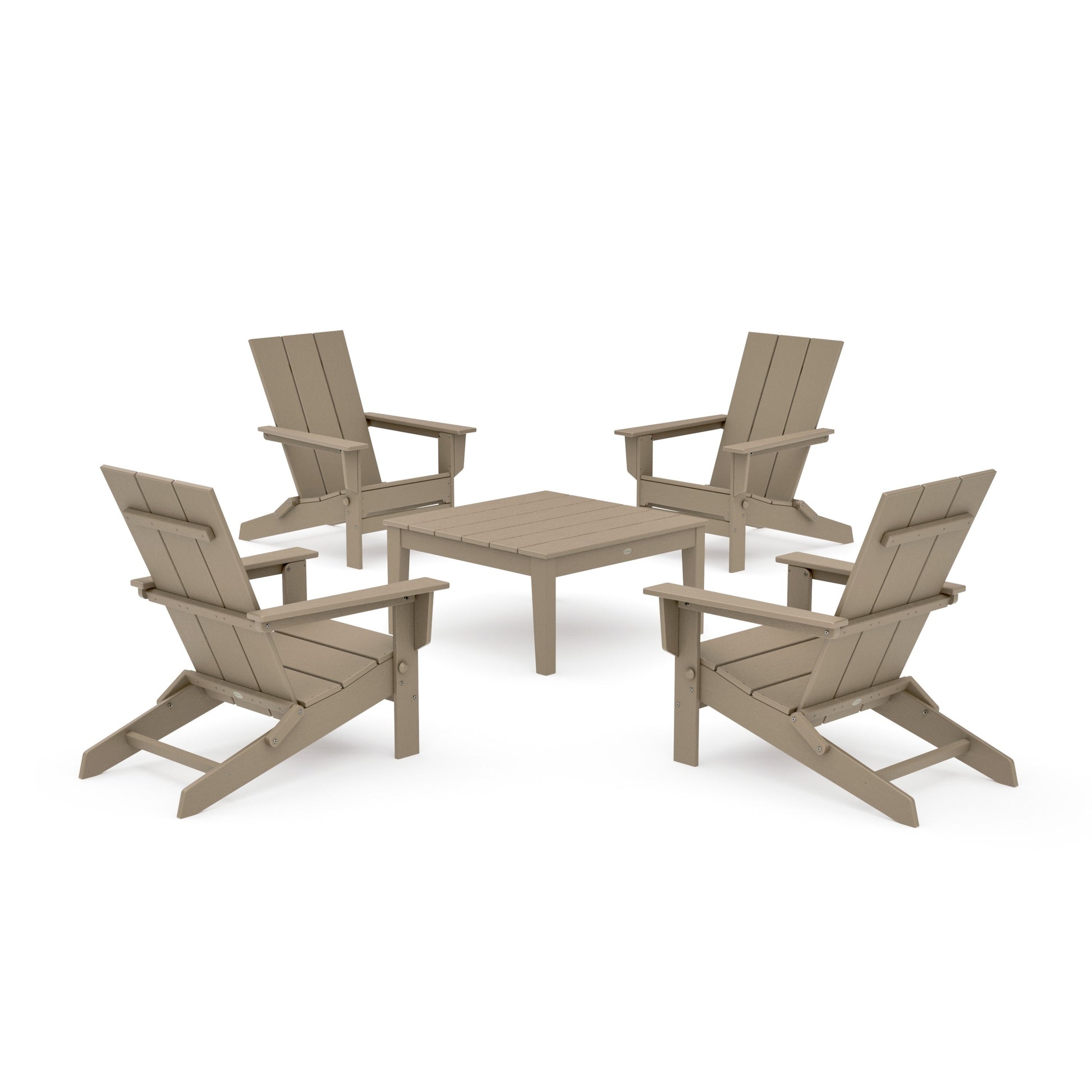 POLYWOOD 5-Piece Modern Studio Folding Adirondack Chair Conversation Group — Vintage Sahara