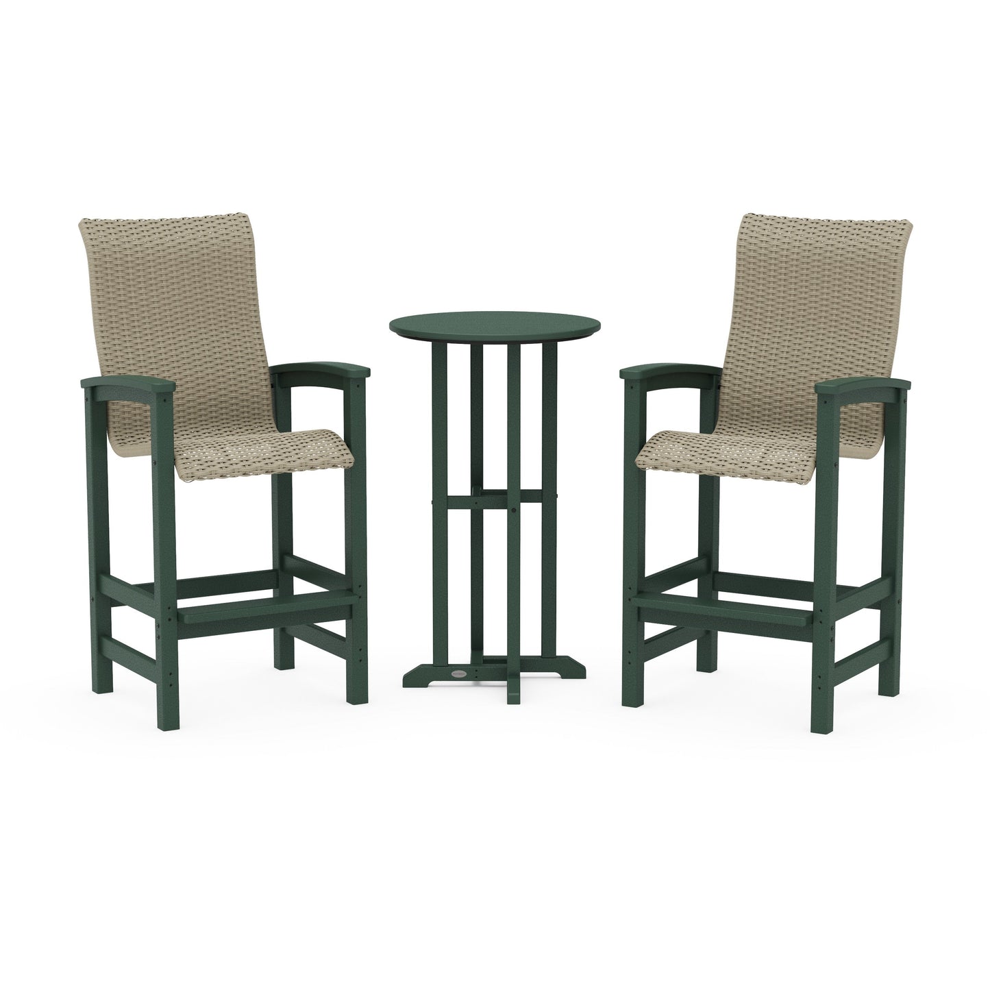 POLYWOOD Coastal Woven High-Back 3-Piece Farmhouse Bar Set — Green / Dune Grass