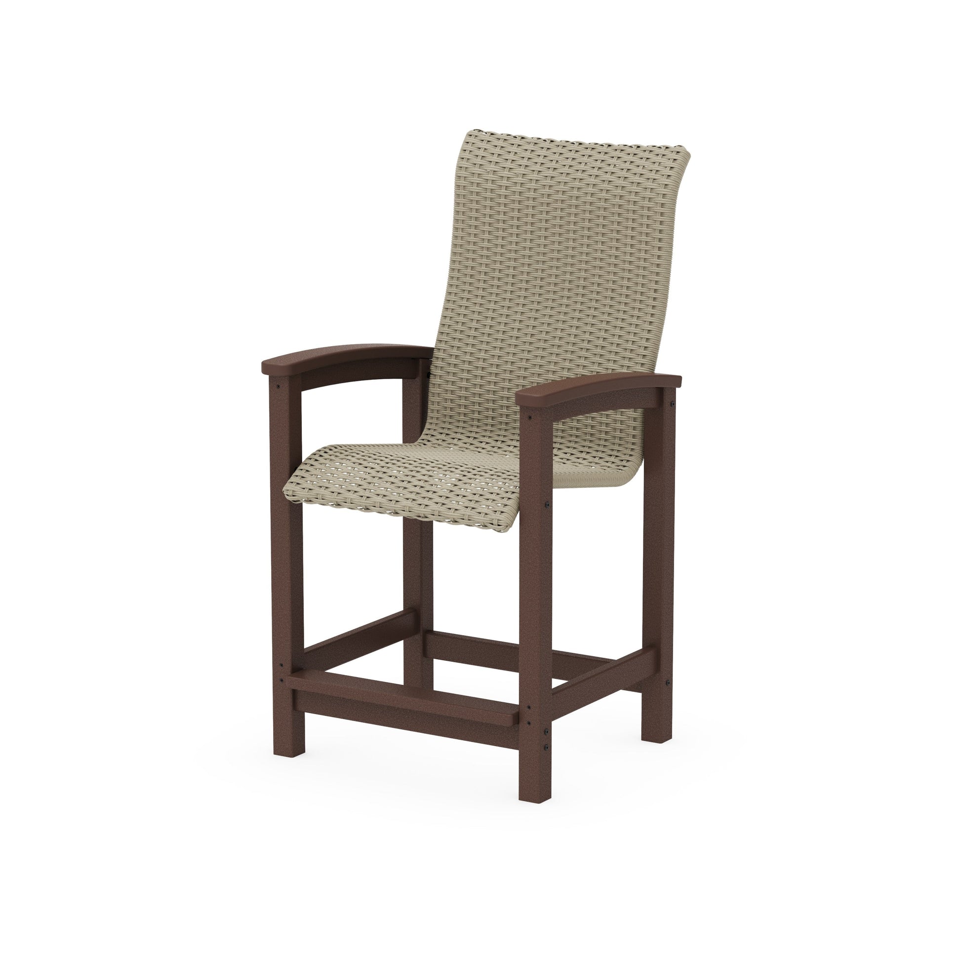 POLYWOOD Coastal Woven High-Back Counter Chair — Mahogany / Dune Grass