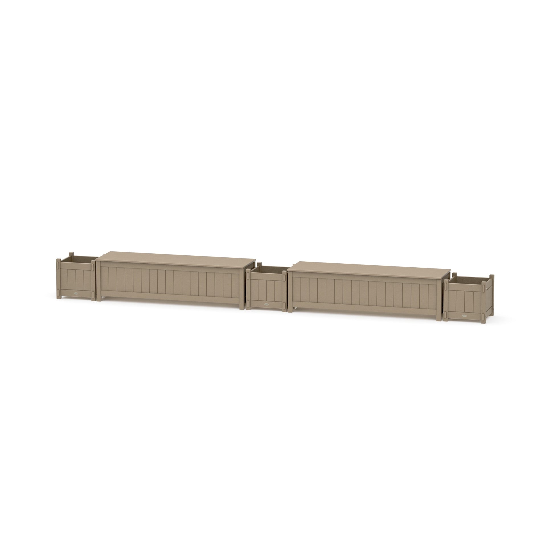 POLYWOOD 60" Vineyard Straight Double Planter Storage Bench Set — Vintage Sahara